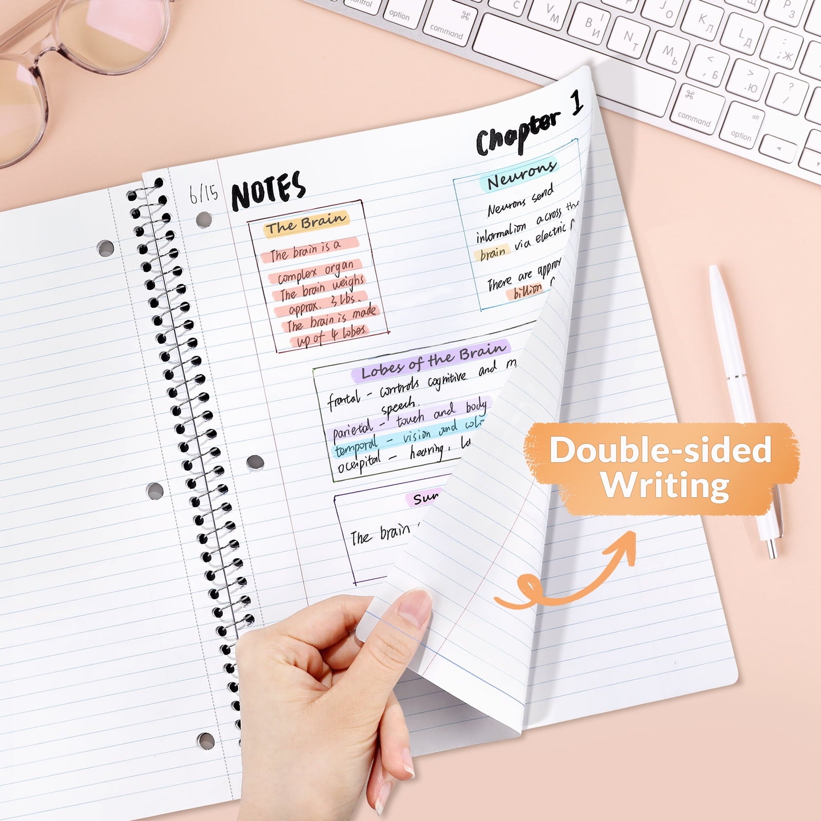 "SUNEE Spiral Notebook, College Ruled, 8"" x 10.5"", 70 Sheets, 5 Pack" - Image 6