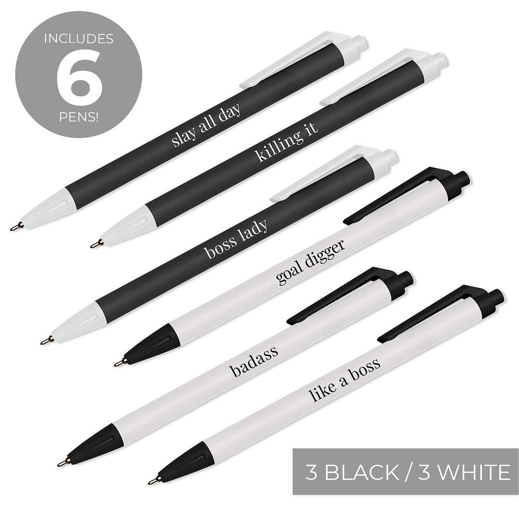 Black And White Female Empowerment Pen Set / 6 Black Ink Gel Glide Pens / Encouraging Boss Babe Office Supplies / Bos... - Image 2