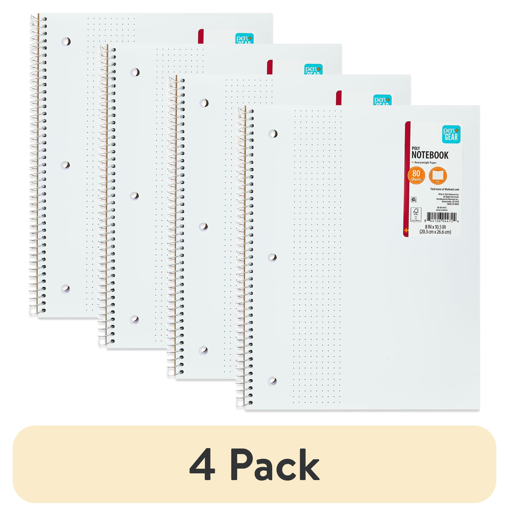 (4 pack) Pen+Gear 1 Subject Notebook, Dot Ruled, 8.5"x 10.5", Poly Cover, 80 Sheets