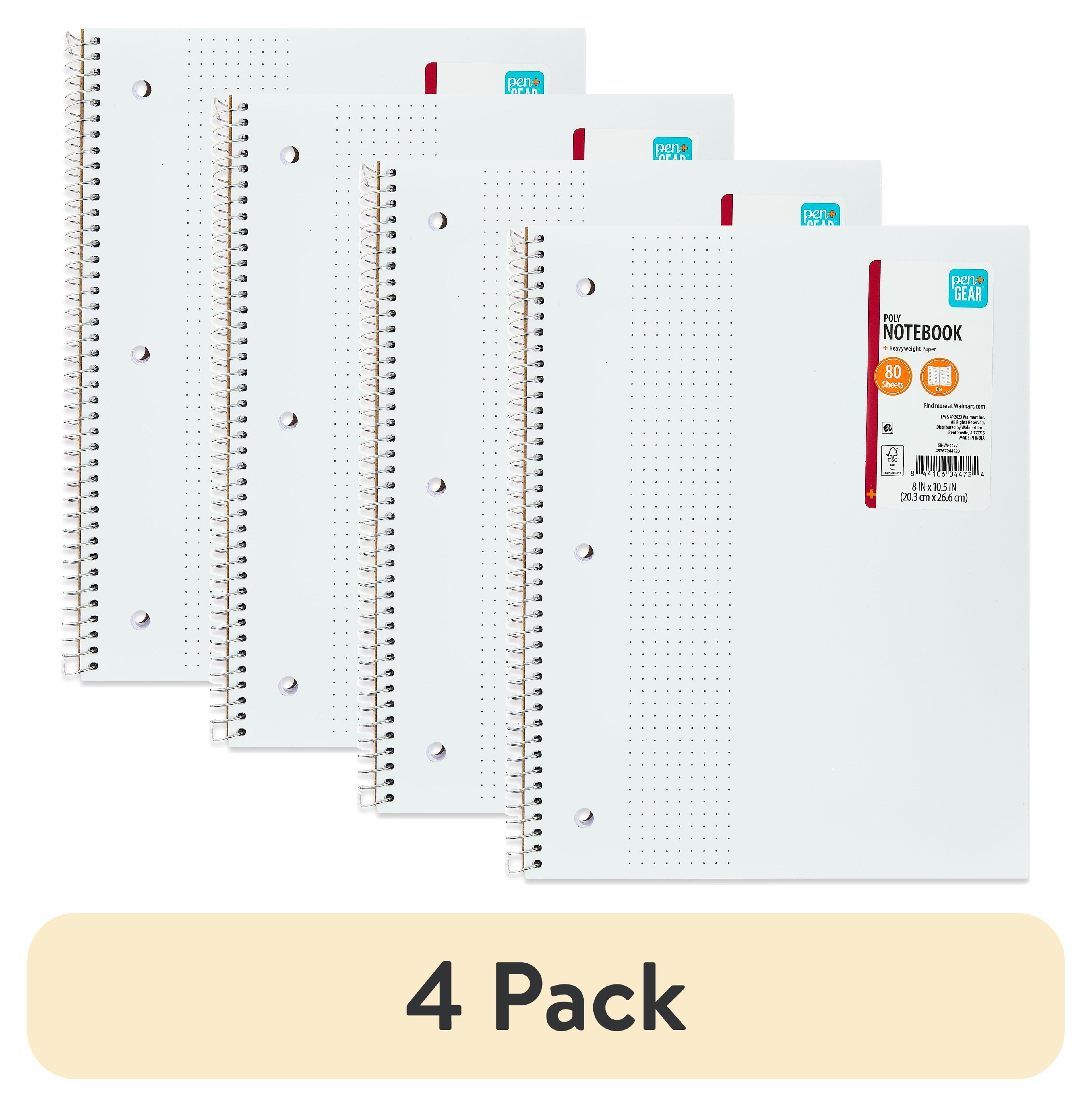 (4 pack) Pen+Gear 1 Subject Notebook, Dot Ruled, 8.5"x 10.5", Poly Cover, 80 Sheets