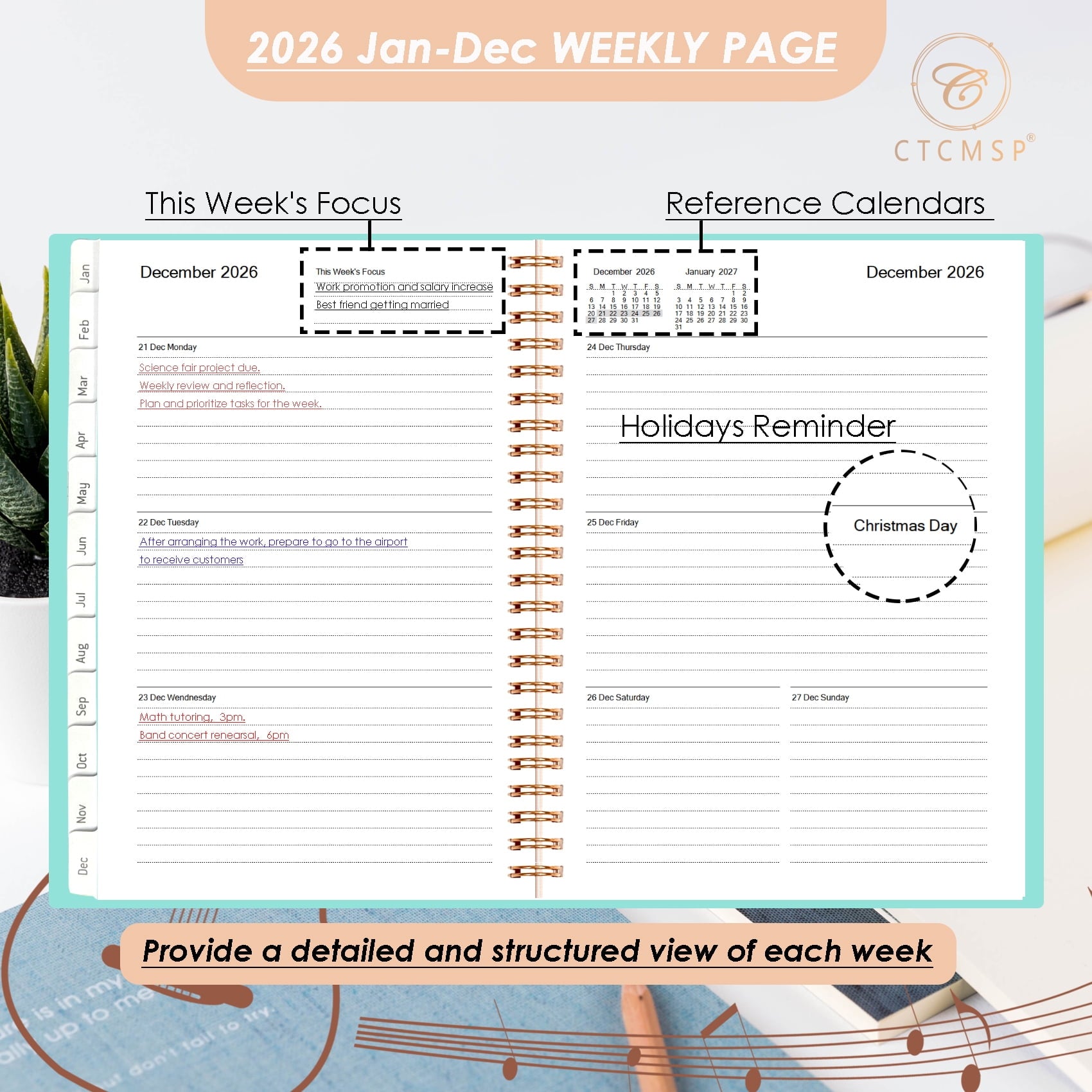 2026 Planner Calendar Notebook Weekly Monthly Planner 2026 for School Student Teacher Office Supplies-January- Decemb... - Image 2