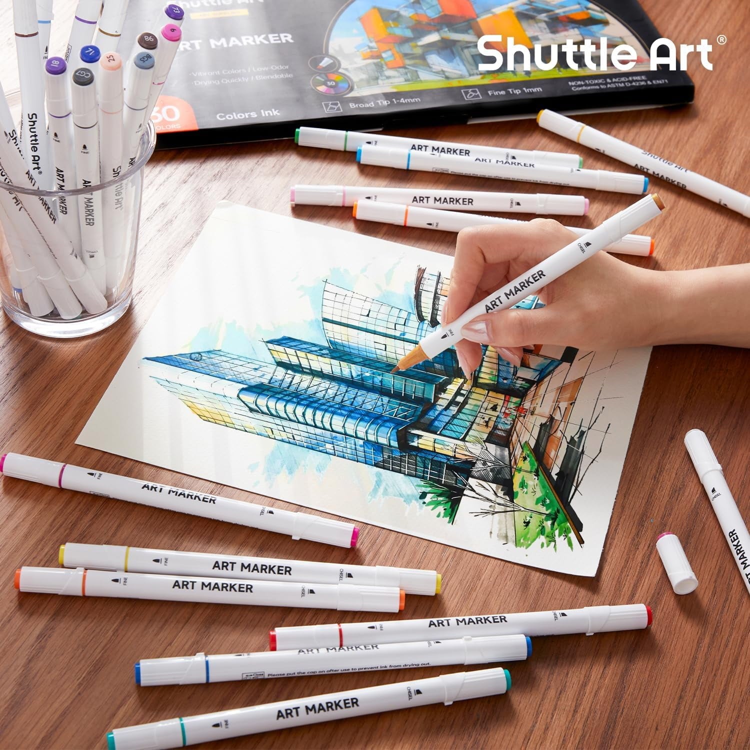 (2 pack) 30 Colors Dual Tip Art Markers,Shuttle Art Marker Pens for Adult Coloring Books Sketching and Card Making - Image 4
