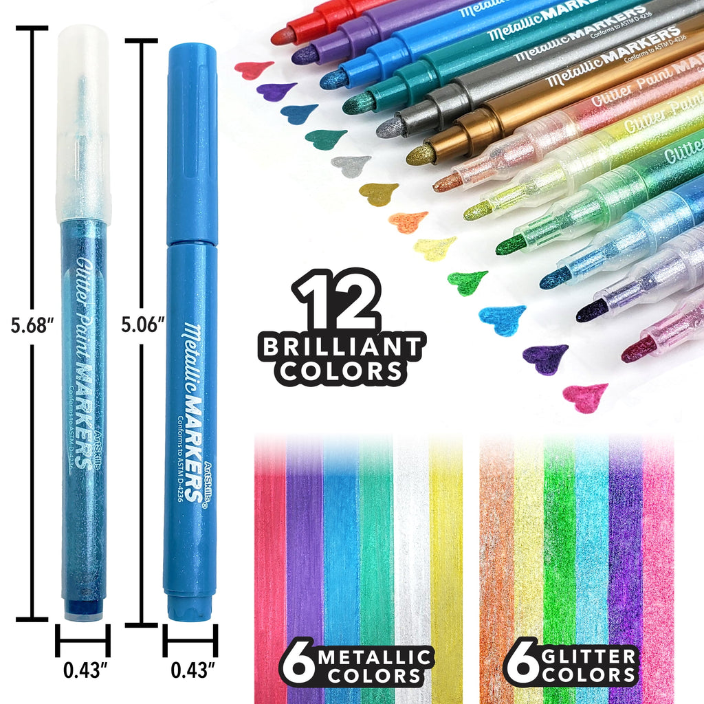 Metallic & Glitter Art Markers for Kids, 12 Pieces - Image 2