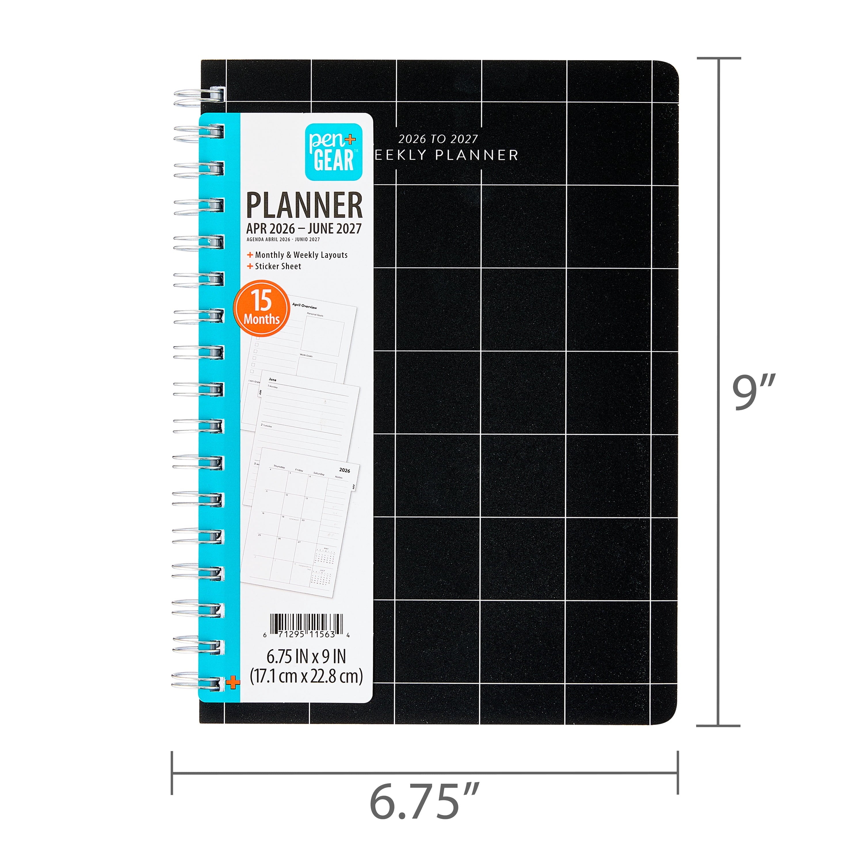 Pen+Gear Medium Monthly Weekly April 2026 - June 2027 Planner, Black and White Grid - Image 5