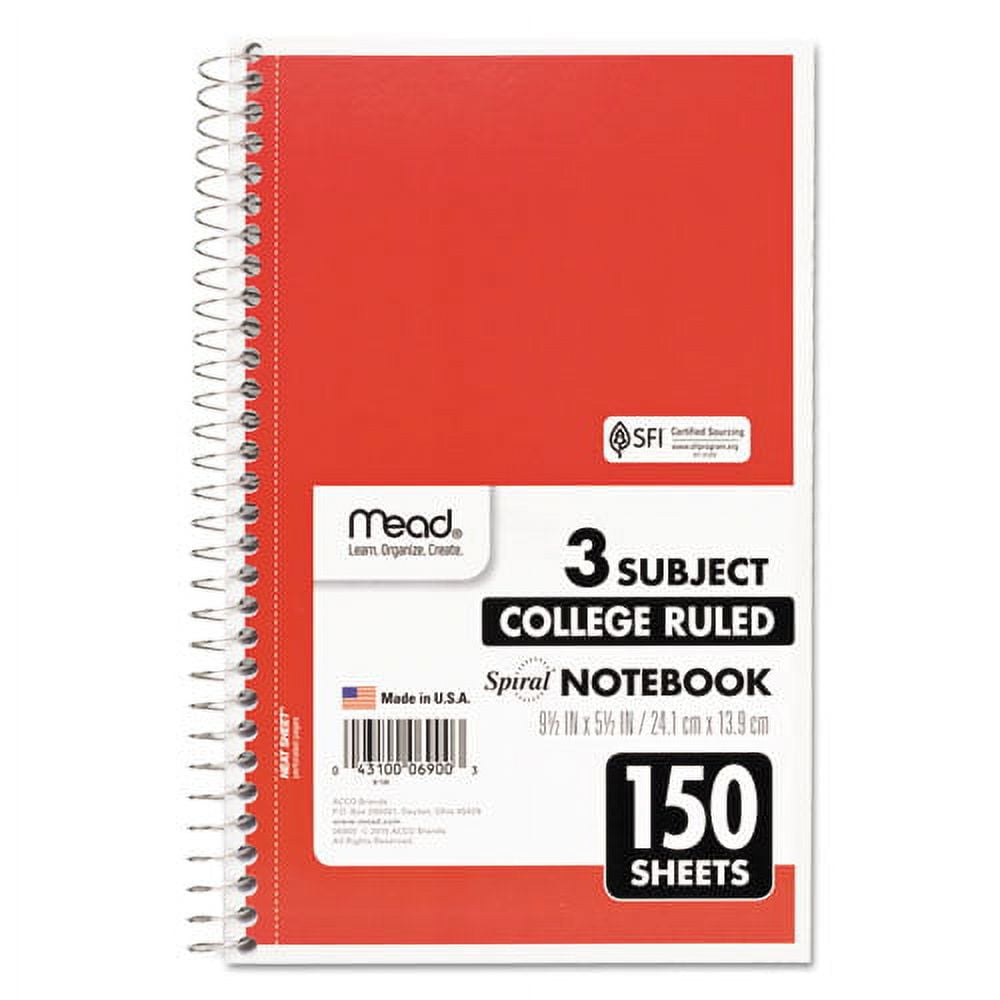 "Spiral Notebook, 3 Subject, Medium/college Rule, Randomly Assorted Covers, 9.5 X 5.5, 150 Sheets | Bundle of 2 Each" - Image 5