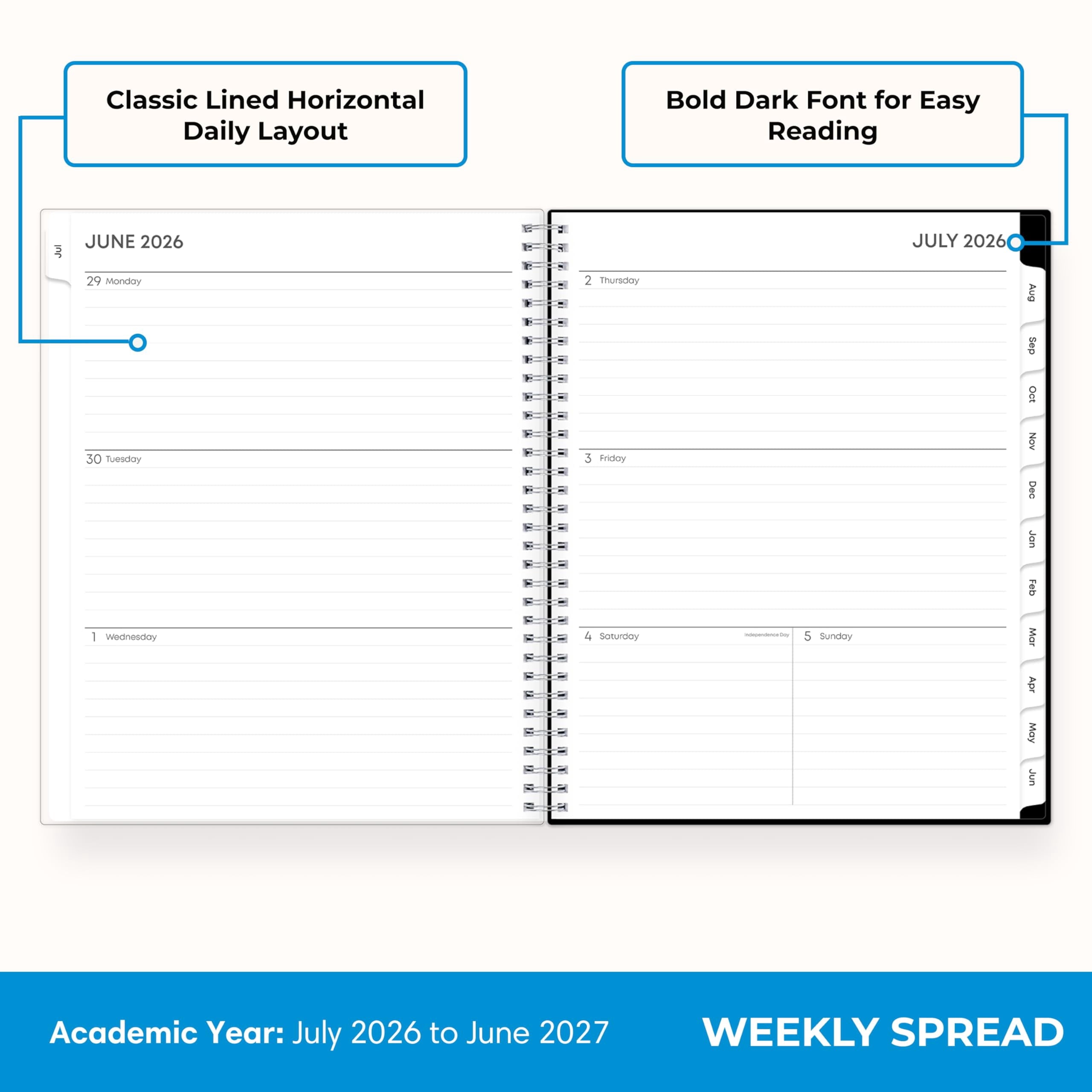 2026-2027 Weekly and Monthly Academic Year Planner Calendar, July 2026 - June 2027, 8.5" x 11", Flexible Pocket Cover... - Image 3