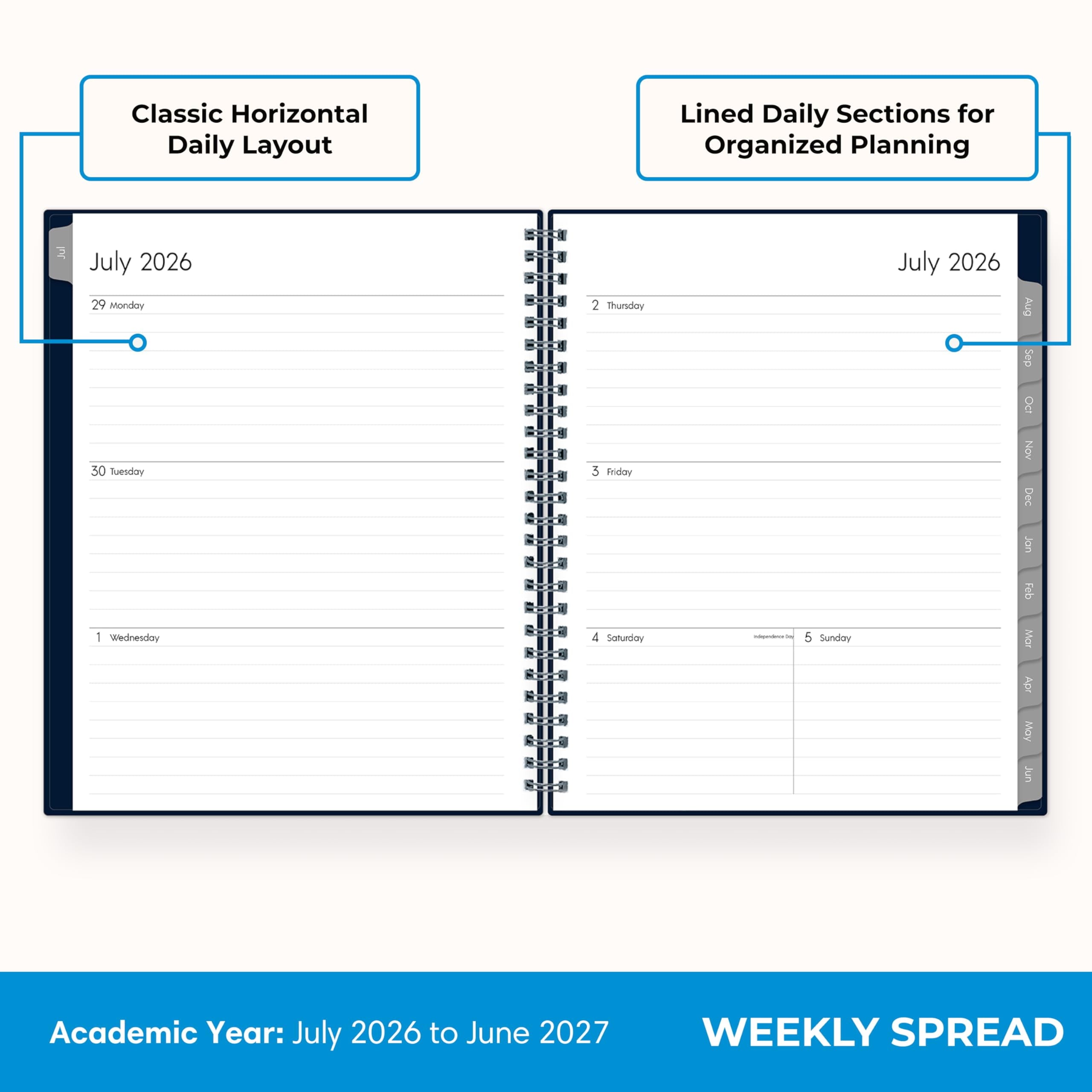 2026-2027 Weekly and Monthly Academic Year Planner Calendar, July 2026 - June 2027, 7" x 9", Flexible Cover, Wireboun... - Image 3