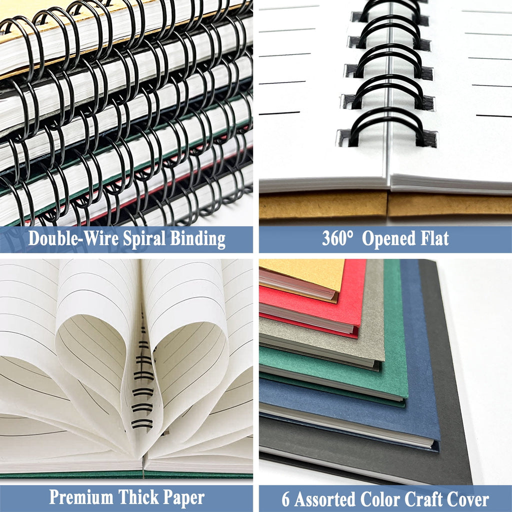 6 Pack Spiral Notebook, 8.25x5.5 Inches 120 Lined Pages Ruled Spiral Bound Journal A5 Kraft Colored Cover Wirebound N... - Image 5