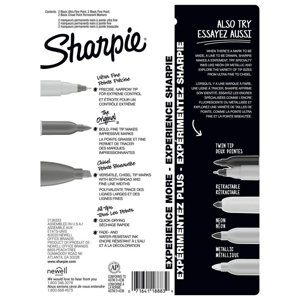 Sharpie Permanent Markers, Multi-Tip Pack, Fine/Ultra Fine/Chisel Tip, Black, 6 Count - Image 6