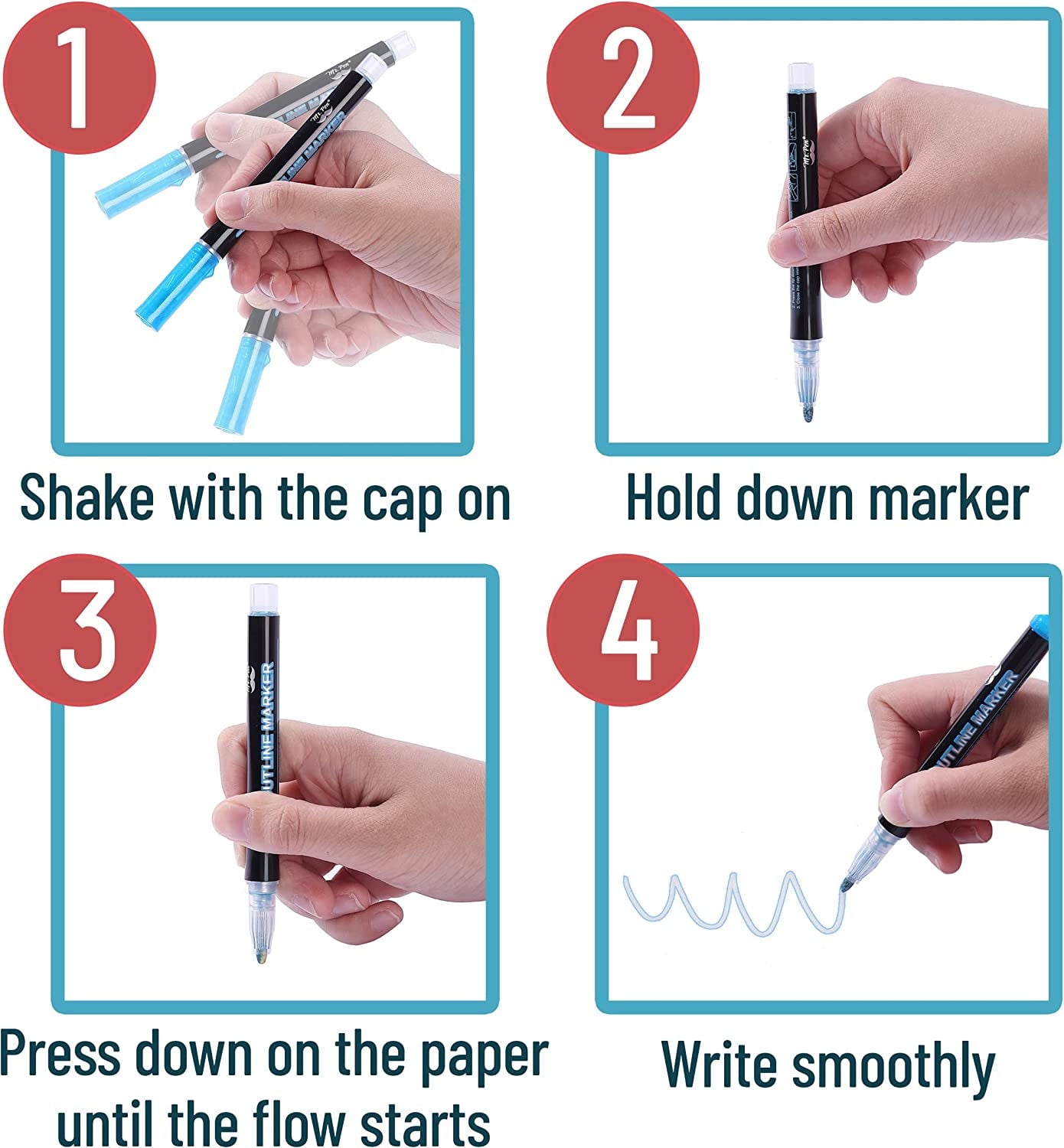 Double Line Outline Markers, 10 Colors, Shimmer Markers, Outline Markers Self-Outline Metallic Markers for All Ages - Image 4