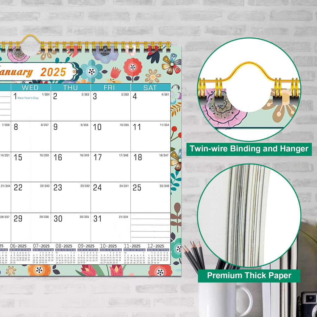 AGCAN 2025 Wall Calendar, 18 Months Daily Planner Agenda Monthly Planner for Home Office Classroom with 2 Pcs Planner Sticker, Runs From Jan - Image 2