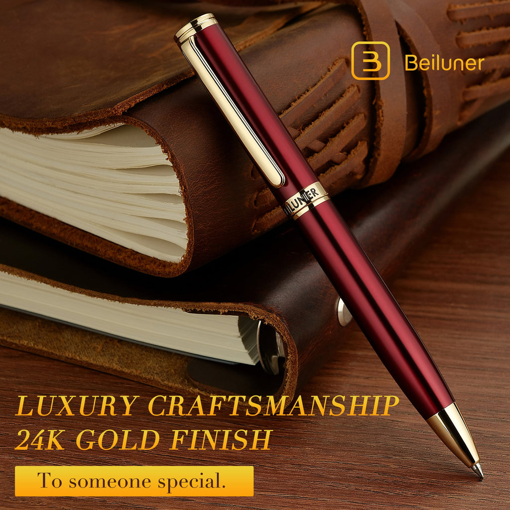 Luxury Gel Pens, Wine Red Pen Barrel with 24K Gold Trim, Classic Leather Box-Best Pen Gift Set for Men & Women Profes... - Image 3