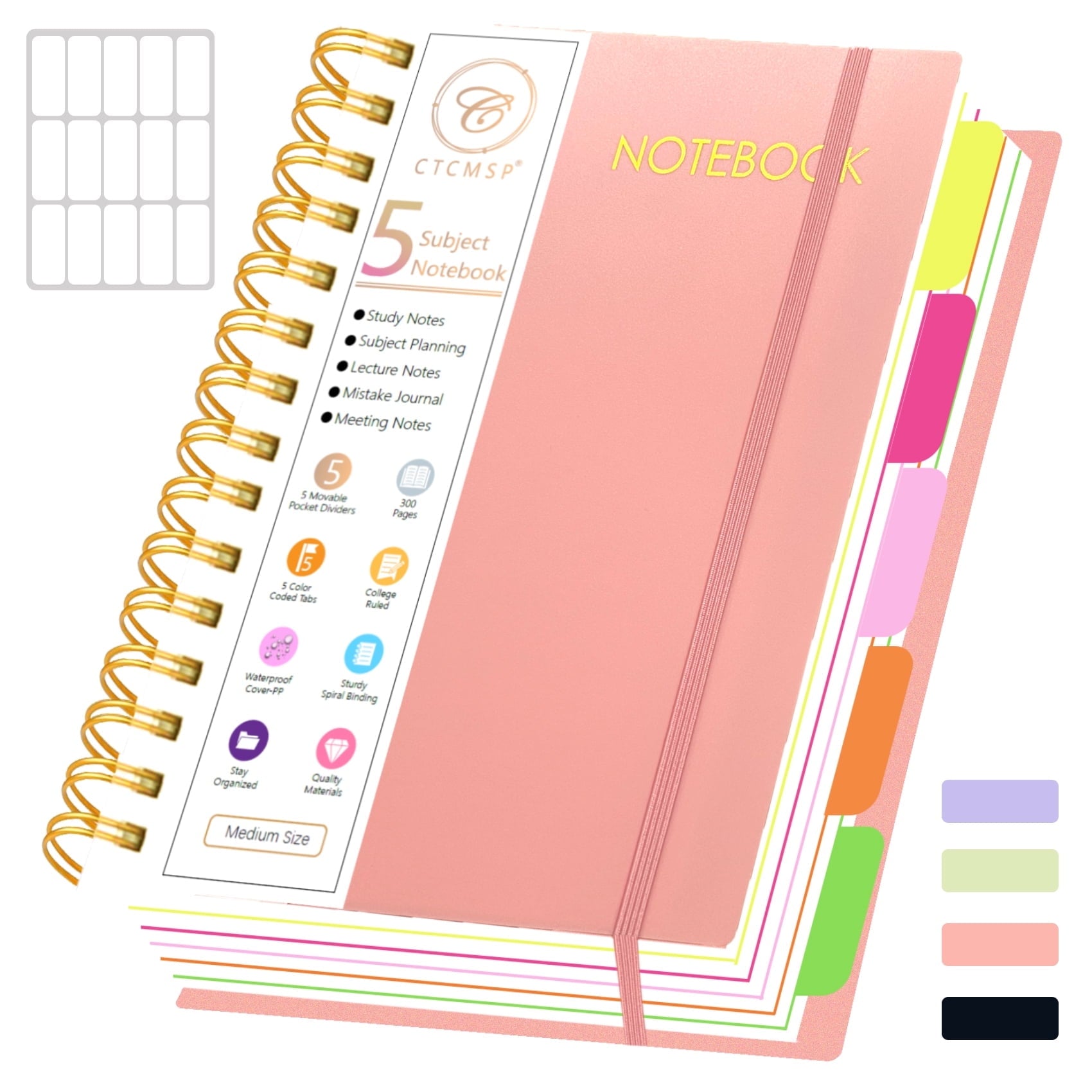5 Notebook with Removable Dividers Tabs Hardcover Notebook Journal for Women Men,Perfect for Academic Supplies,Colleg...
