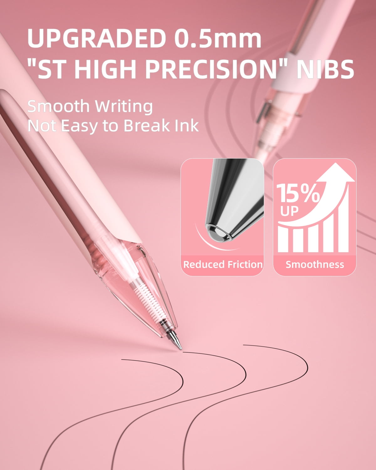 Pastel Gel Ink Pen Set with Case, Cute Retractable 0.5mm Fine Point Pen, 12 Black Ink Pens with 1 Highlighter, Aesthe... - Image 5