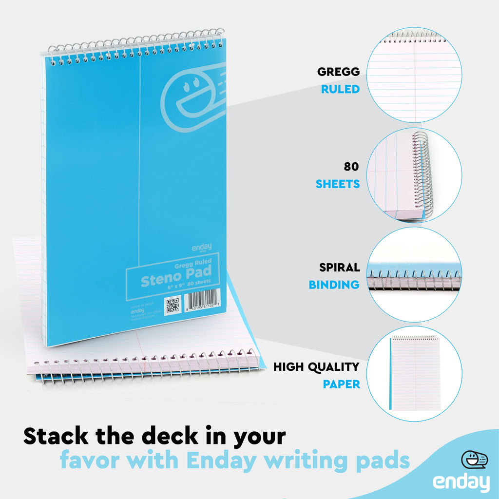 Spiral 6 x 9 inches, Gregg Rule White Paper, 80 Sheets Notebook for writing in Pink, Purple, Green, Blue, Red, Grey, ... - Image 6