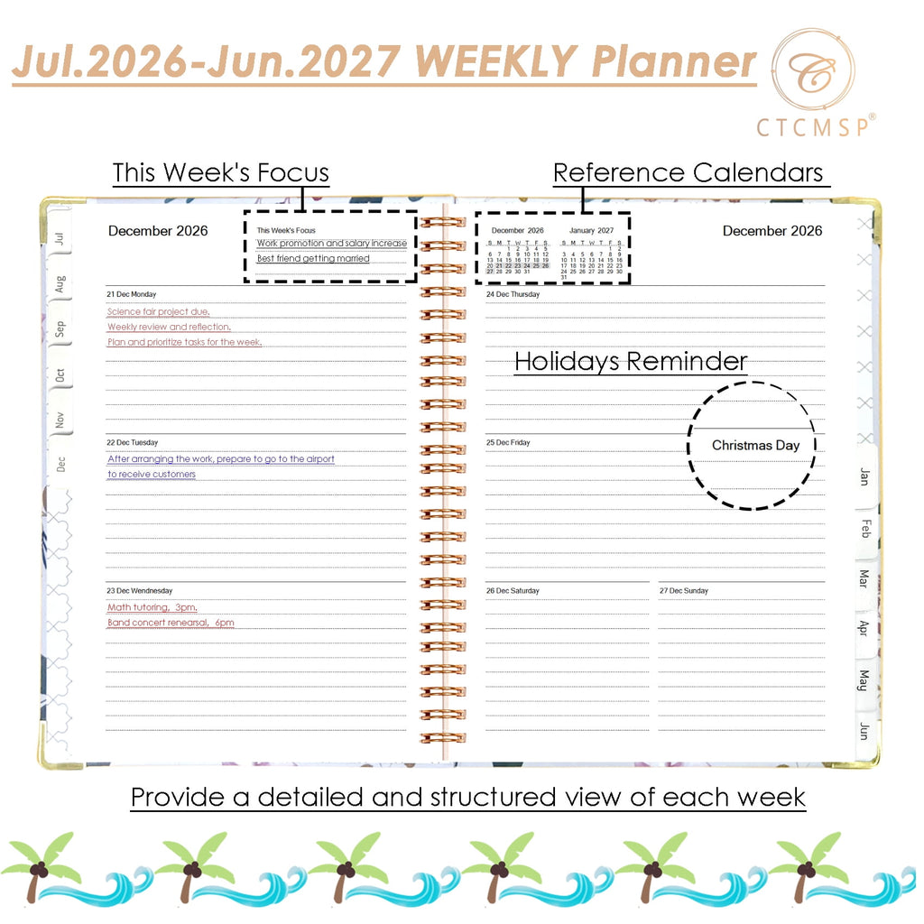 2026-2027 Calendar Notebook(Jul.2026-Jun.2027,6.3"x8.5") Weekly Monthly for Women Men 2026-2027 Supplies-Flower - Image 3