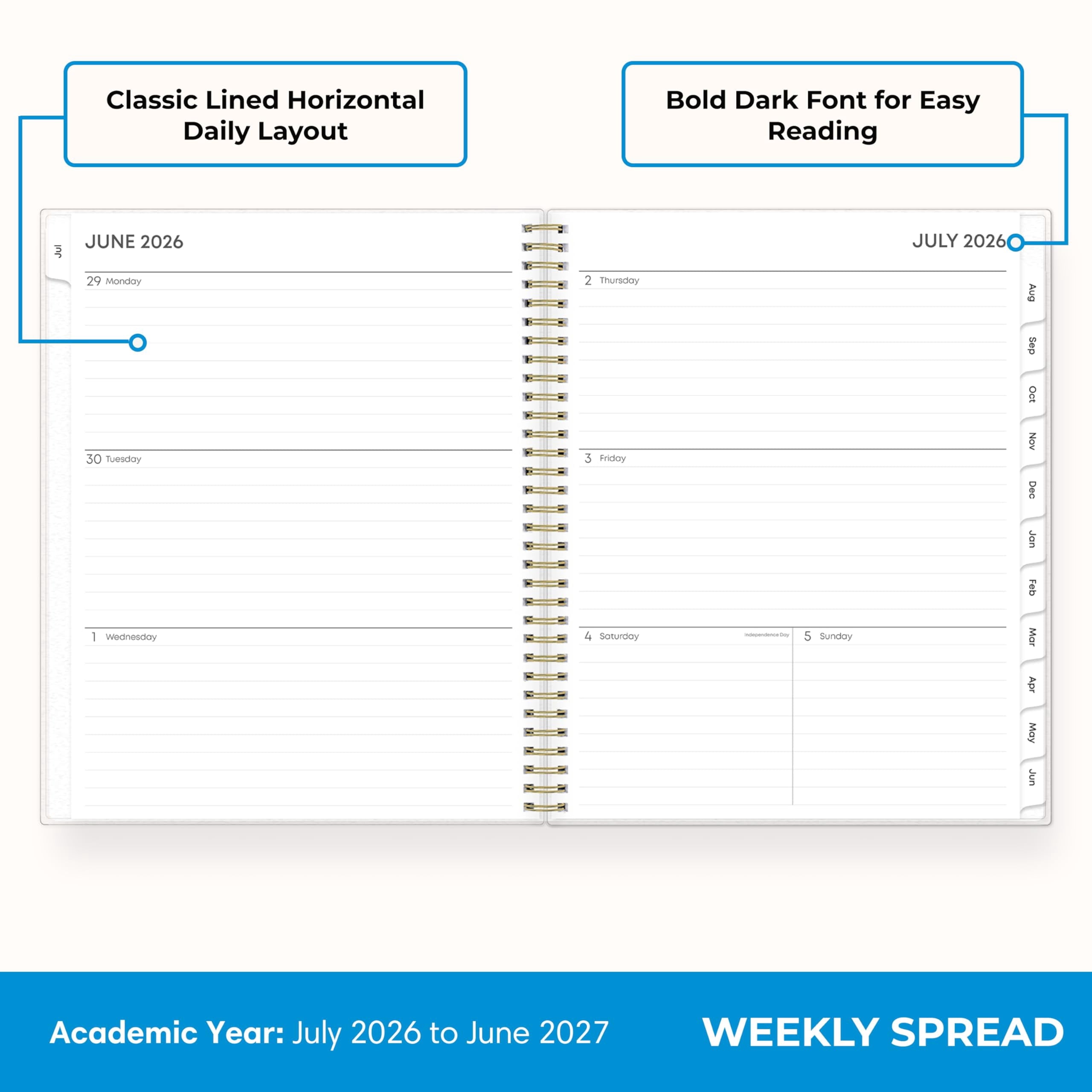 2026-2027 Weekly and Monthly Academic Year Planner Calendar, July 2026 - June 2027, 8.5" x 11", Flexible Cover, Wireb... - Image 3