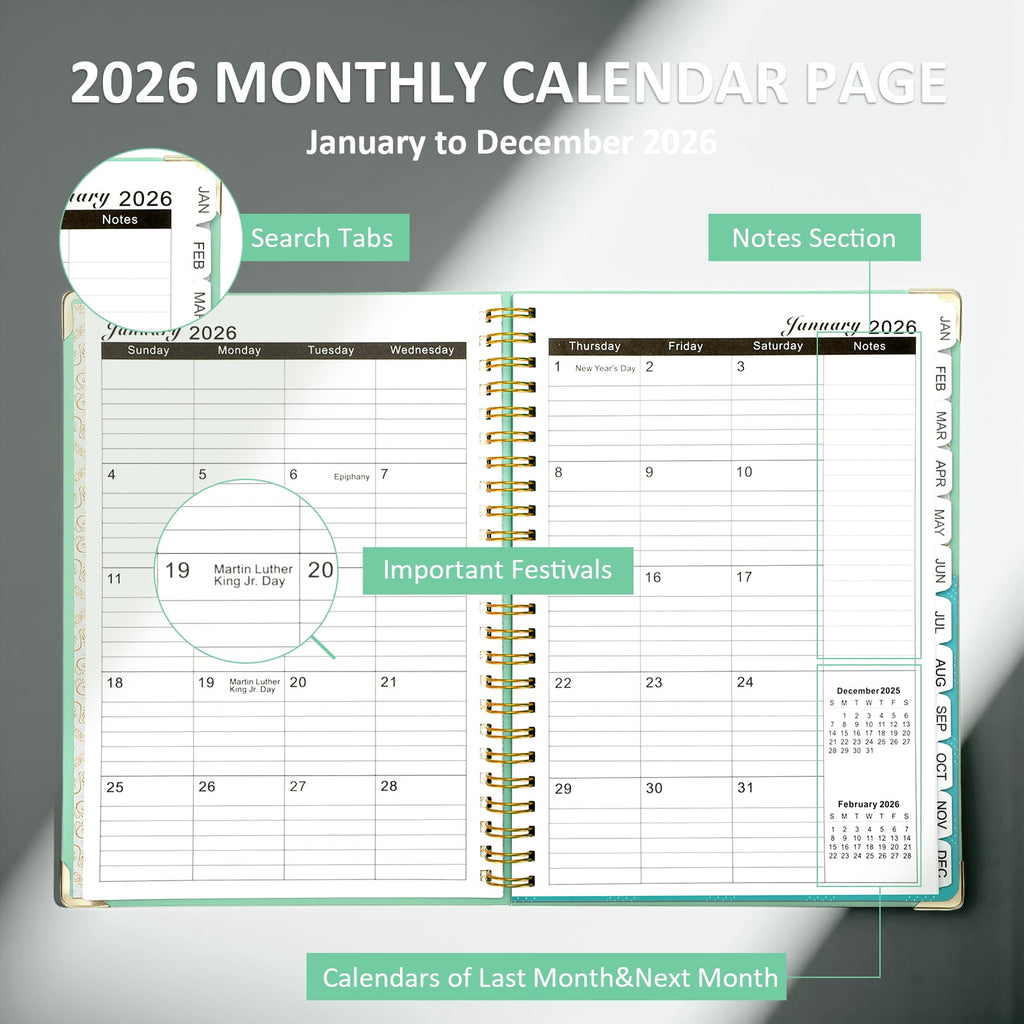 2026 Monthly Planner with Calendar Tabs,Agenda Schedule Planner for Office,Home,Personal Supplies - Image 3