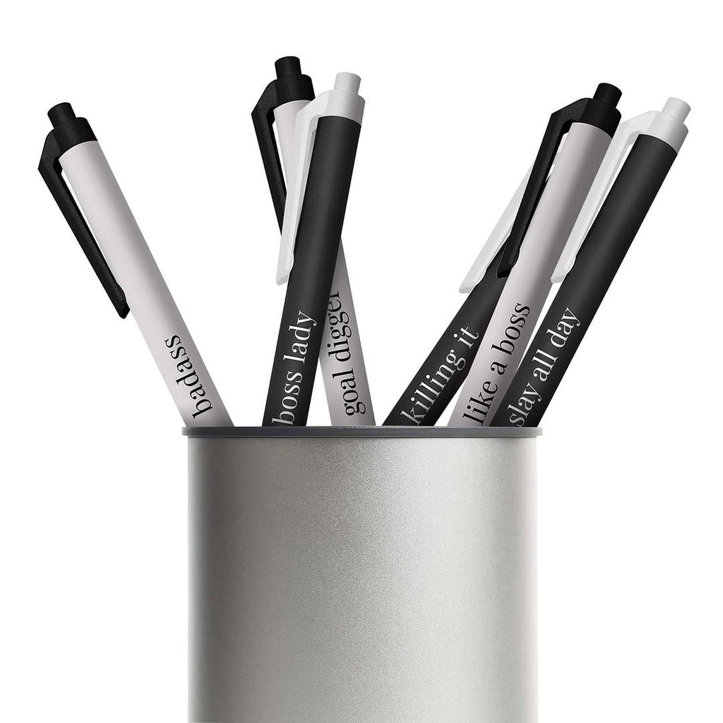 Black And White Female Empowerment Pen Set / 6 Black Ink Gel Glide Pens / Encouraging Boss Babe Office Supplies / Bos... - Image 5