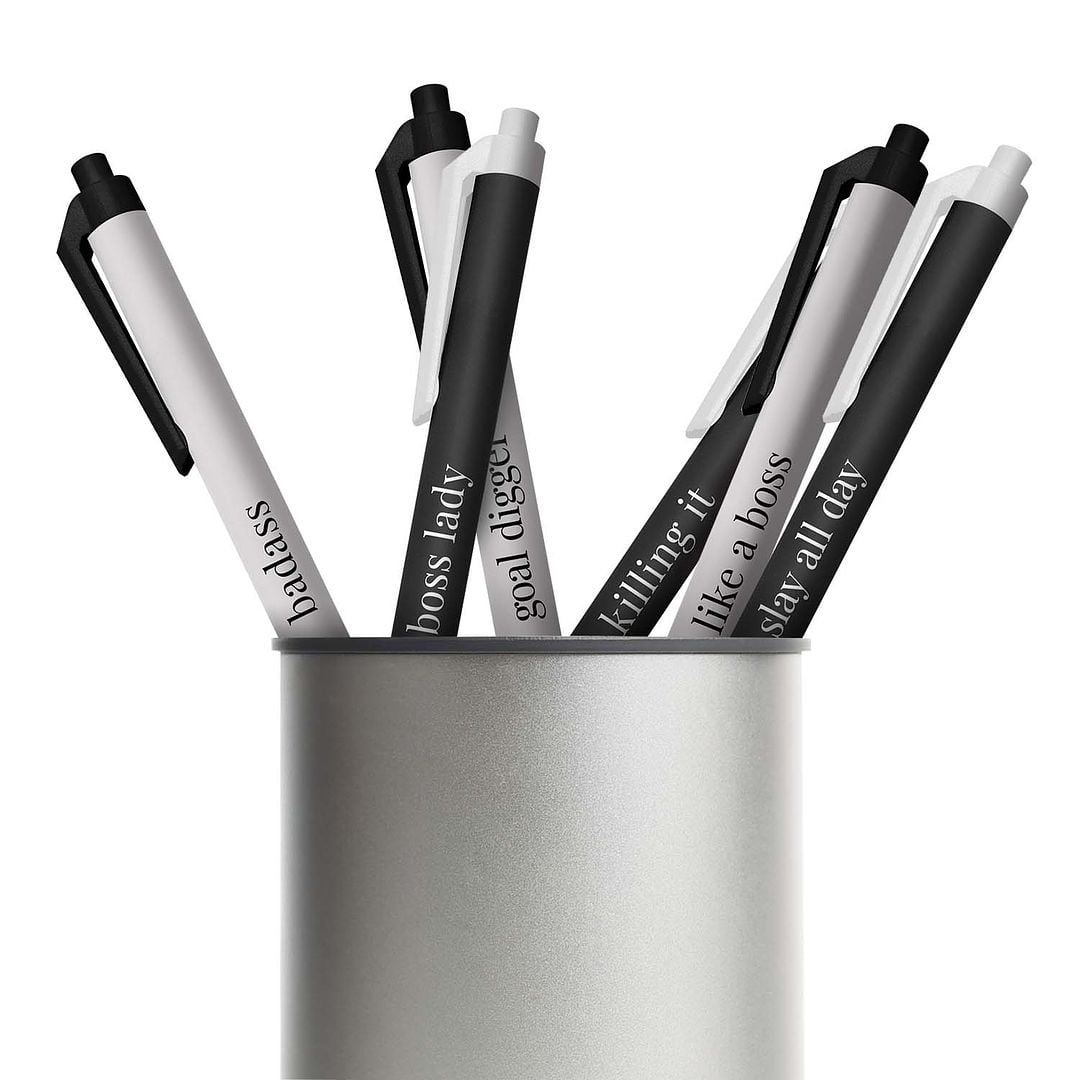Black And White Female Empowerment Pen Set / 6 Black Ink Gel Glide Pens / Encouraging Boss Babe Office Supplies / Bos... - Image 5