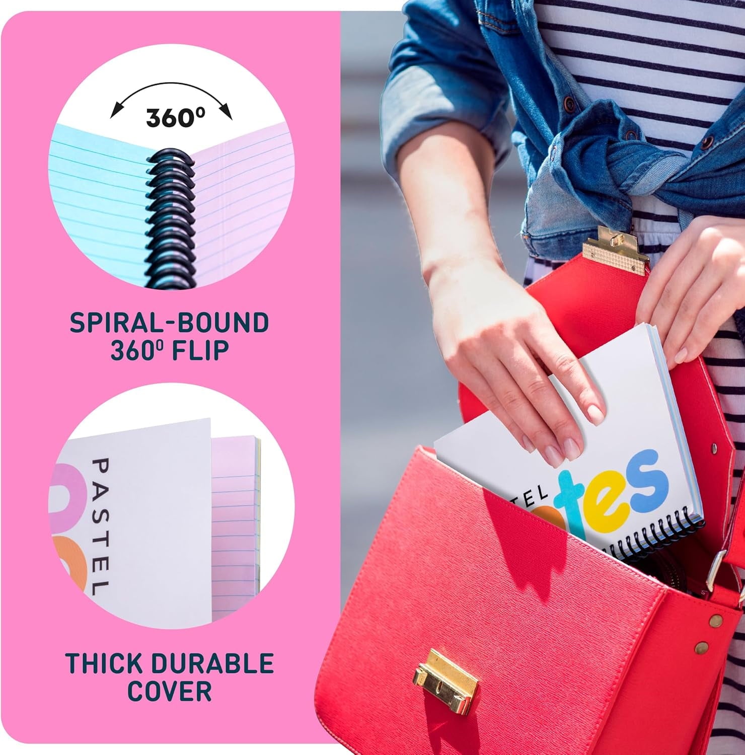 5x7 College Ruled - Bright Pastel Lined Paper, Perforated Notepad, Durable Poly Cover - 3 Pack - Image 5