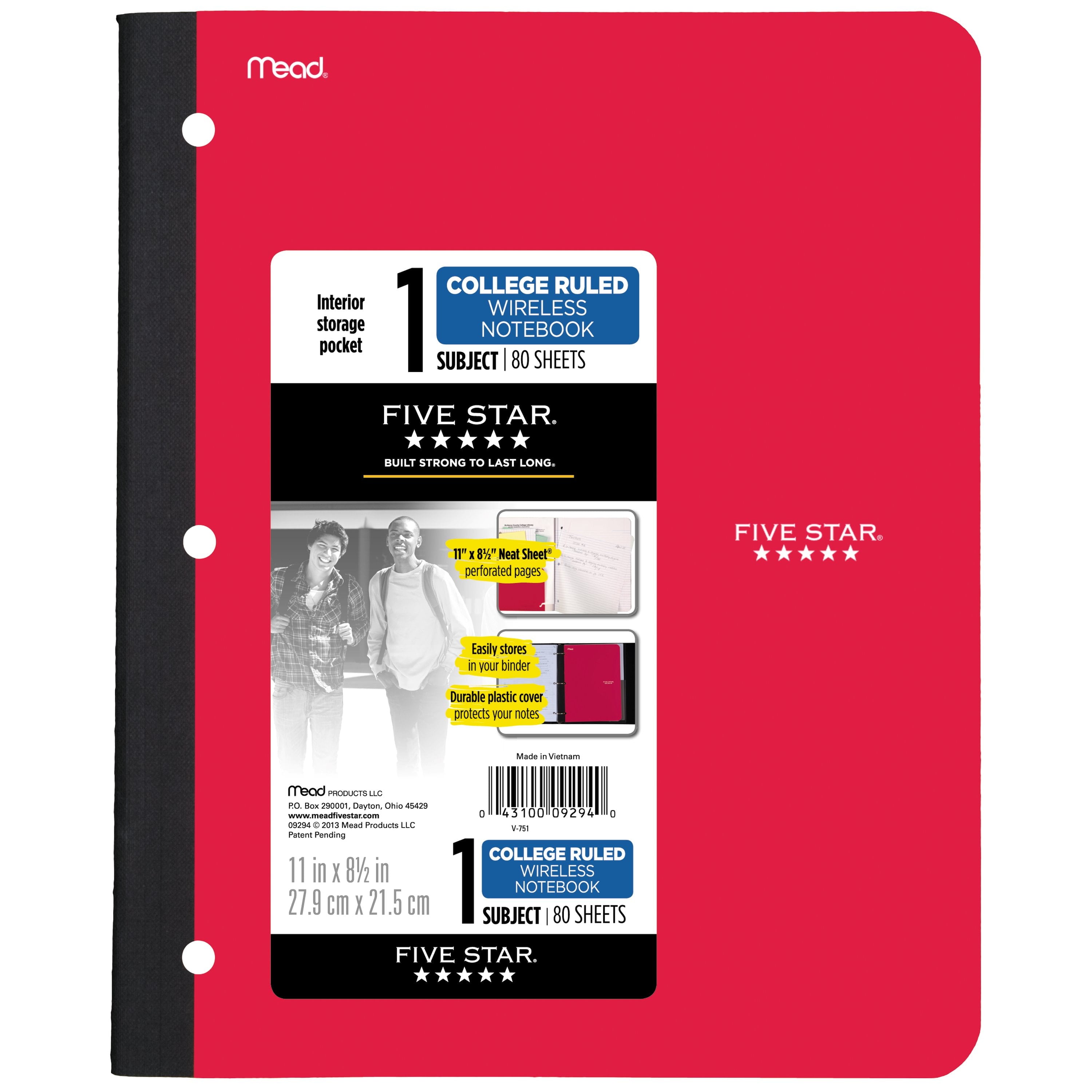 Five Star Wireless Notebook, 1 Subject, College Ruled,Assorted (09294) - Image 6