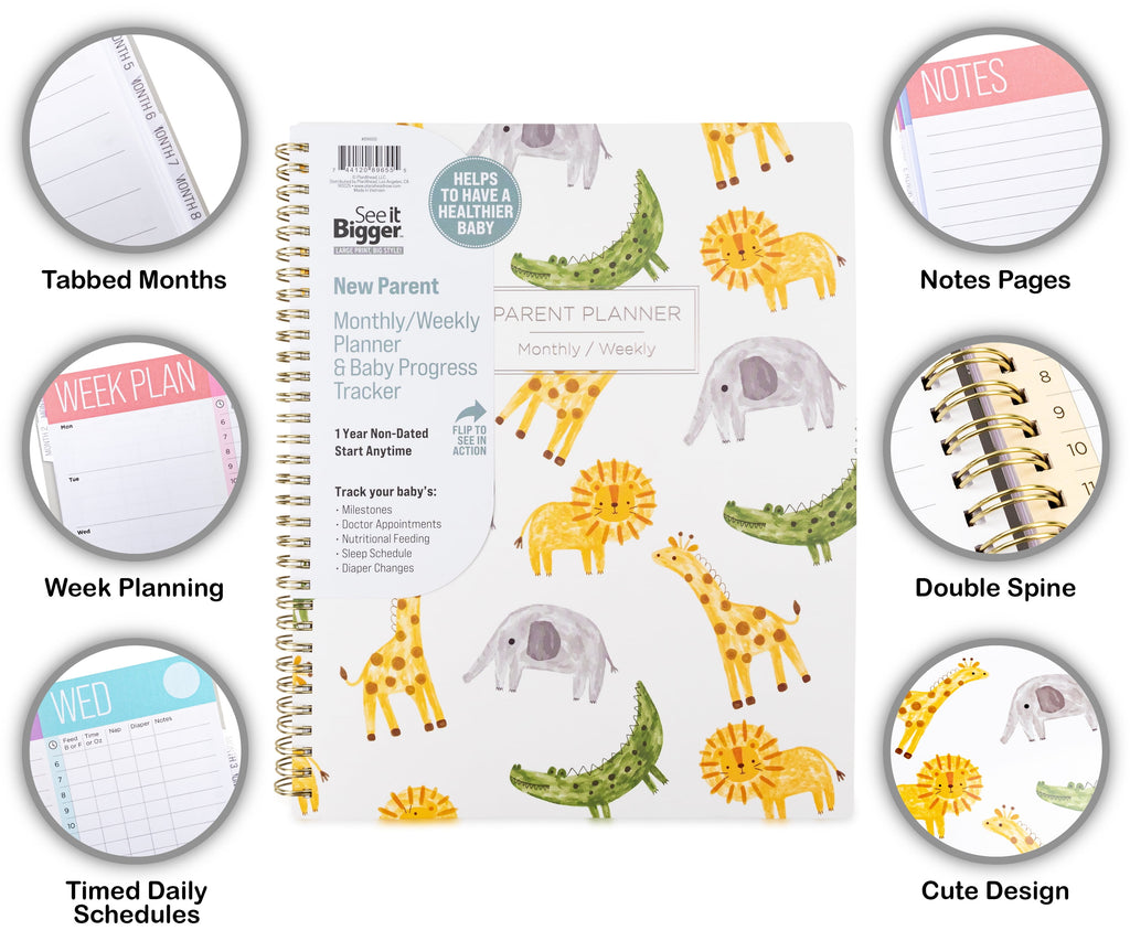Parent Planner Large Monthly Weekly (9" x 11") Animals 12 Month Undated - Image 2