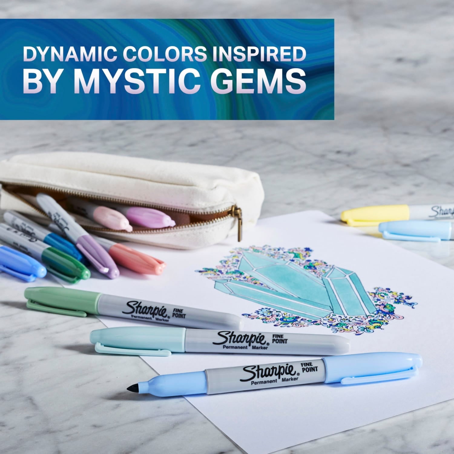 Sharpie Permanent Markers, Fine Point, Featuring Mystic Gem Color Markers, Assorted, 24 Count - Image 2