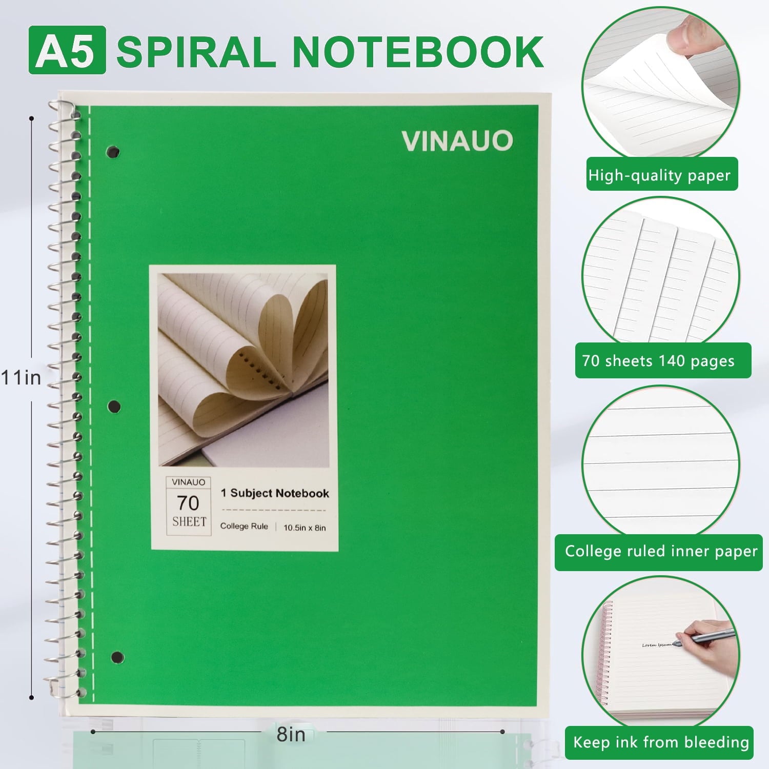 1 Subject College Ruled, 70 Sheets, 8" x 10-1/2", 3 Hole Punched, Lined s,6 Pack - Image 4