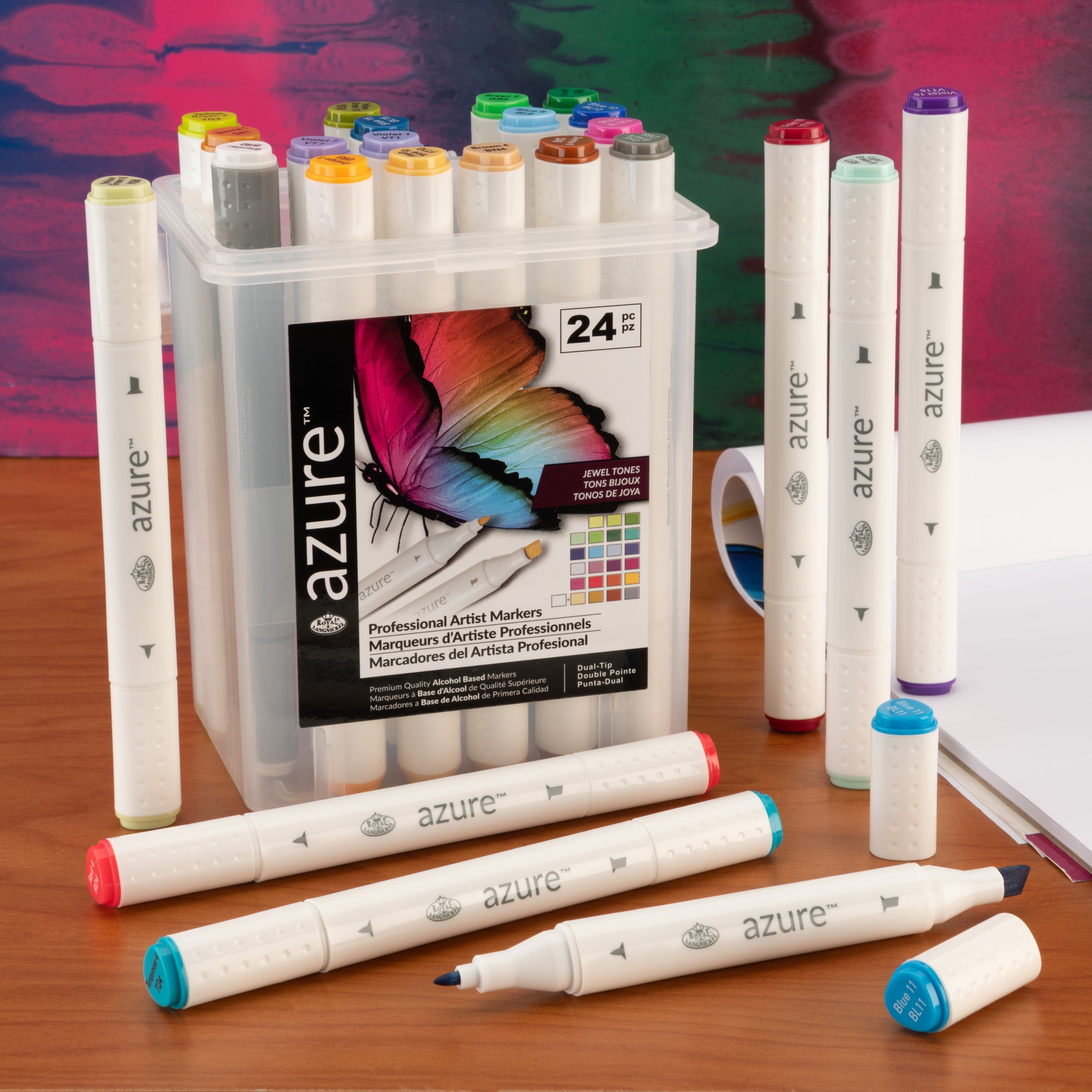 Azure 24-Color Dual Tip Alcohol Marker Set Jewel Tones - Image 4