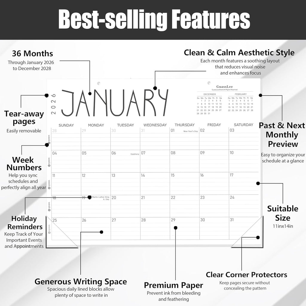 GuassLee 36 Month Desk Calendar 2026, . 2026 to December. 2028, 14" X 11" Monthly Planner with Thick Paper for Office... - Image 3