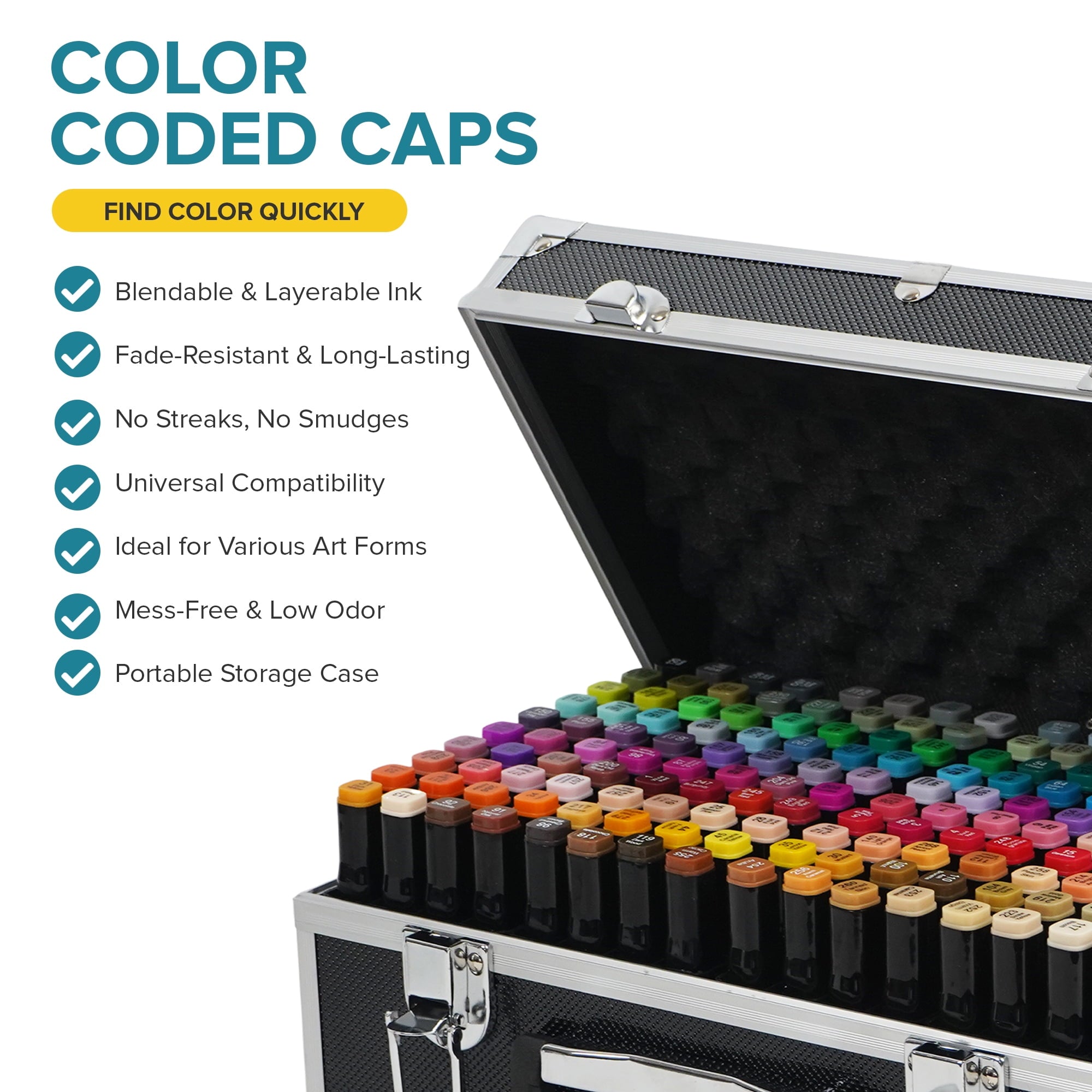 Dual tip Alcohol Markers Vibrant Colors for art and coloring, Metal Case, 160 Count - Image 5
