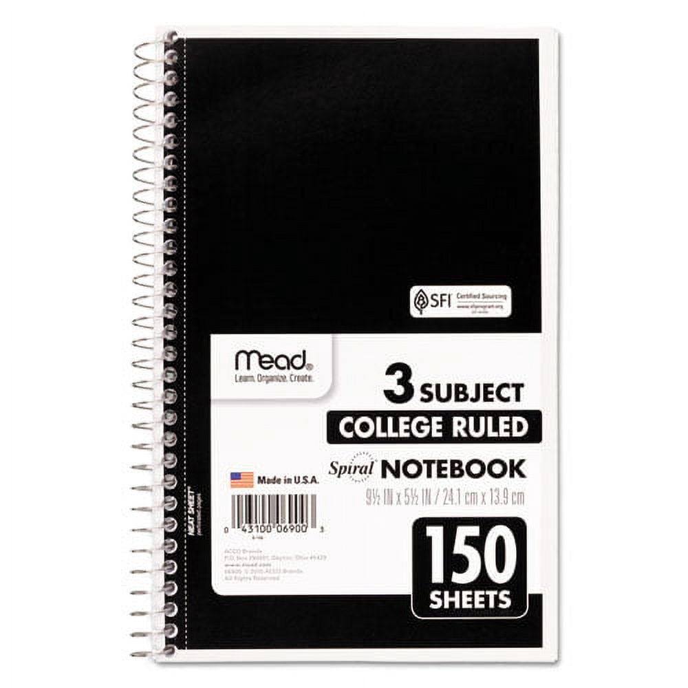 "Spiral Notebook, 3 Subject, Medium/college Rule, Randomly Assorted Covers, 9.5 X 5.5, 150 Sheets | Bundle of 2 Each" - Image 2