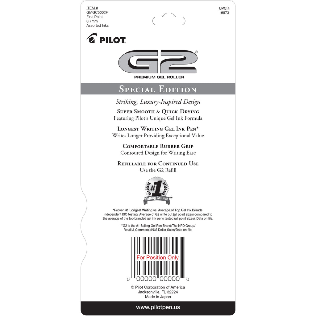 Pilot G2 Metal Gradation Collection Premium Gel Ink Pen, Fine Point, Black, Blue, Red Ink, 5 Count - Image 4