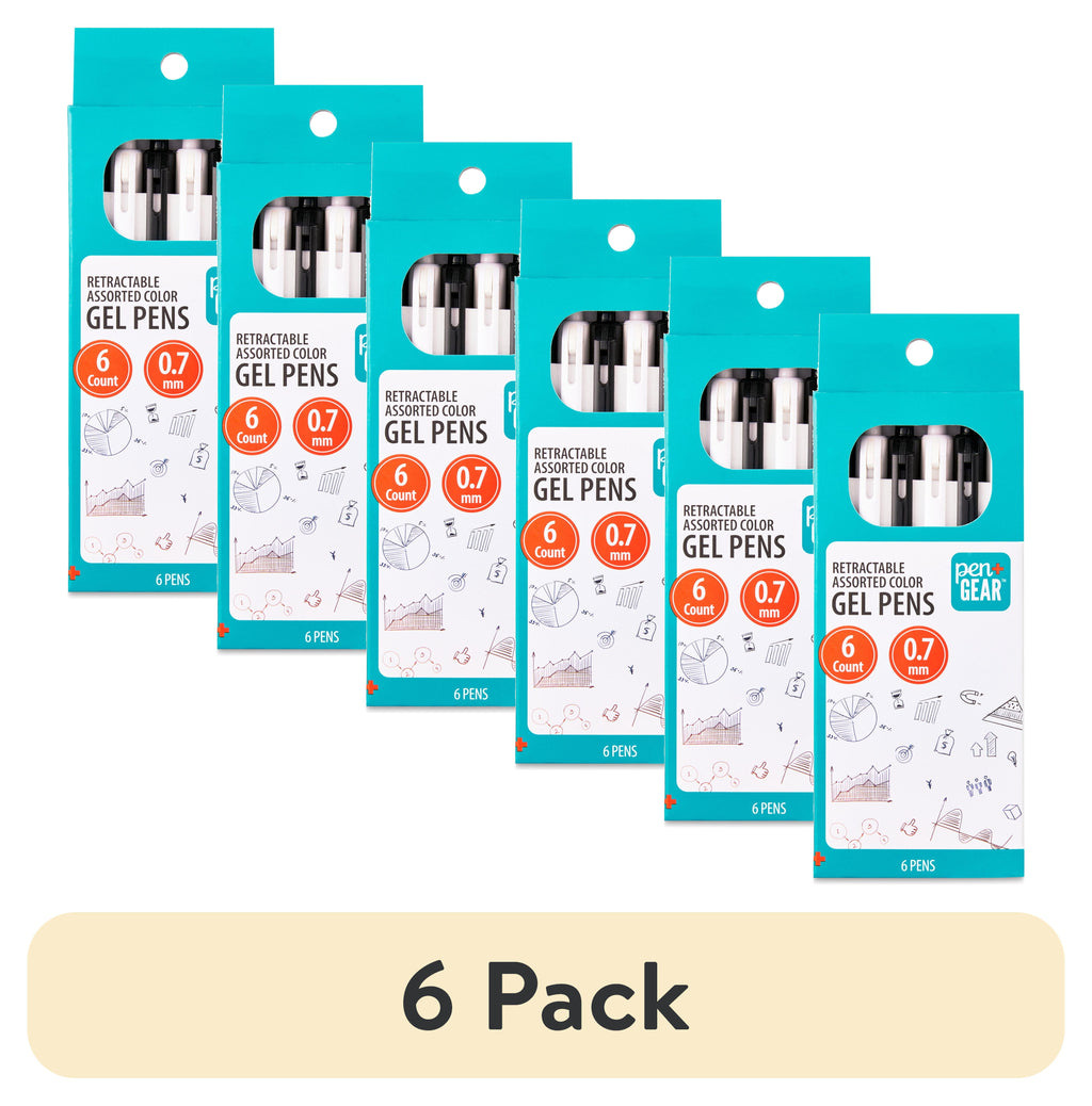 (6 pack) Retractable Gel Pens, 0.7 mm, Assorted Colors, 6 Count