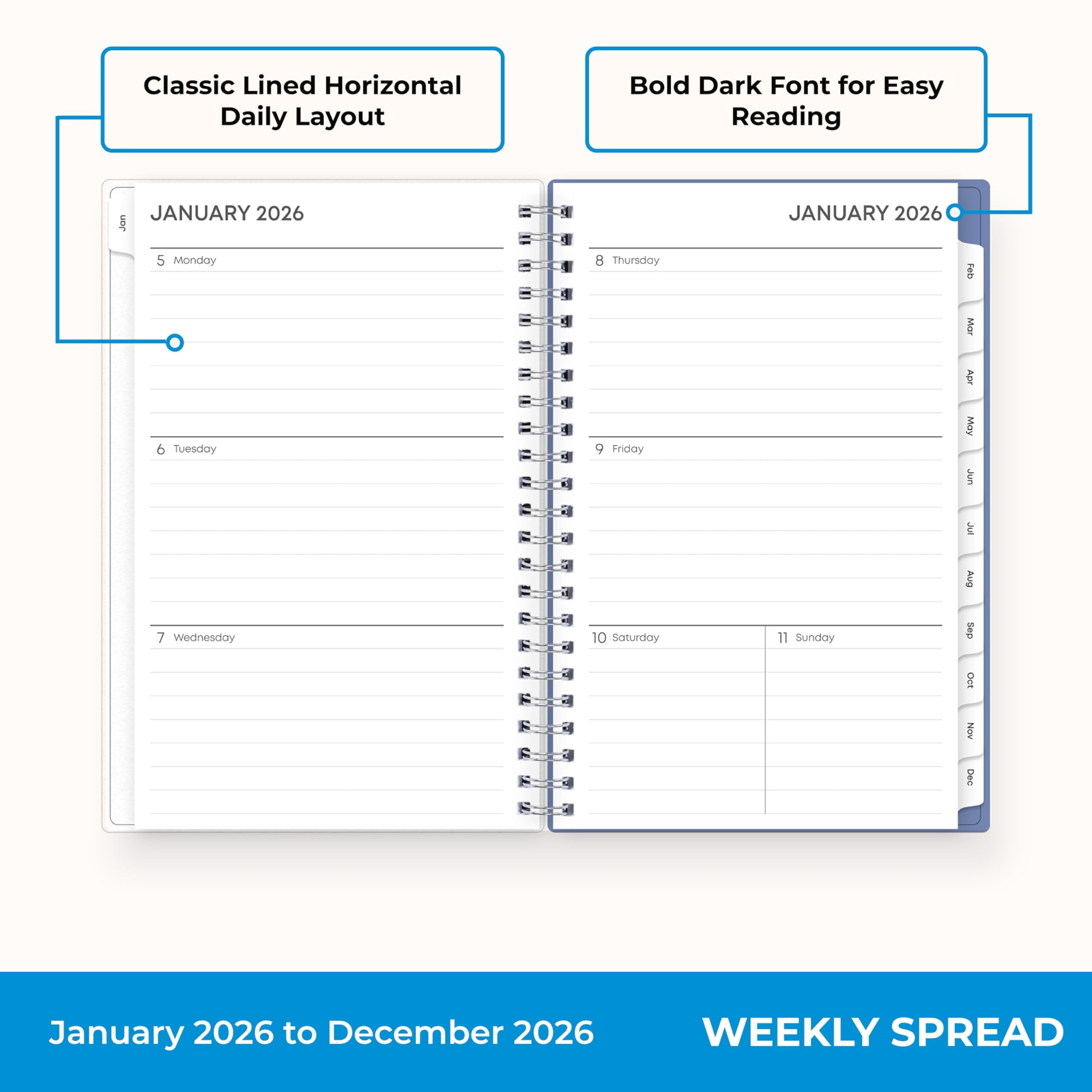2026 Weekly and Monthly Planner Calendar, January 2026 - December 2026, 5" x 8", Flexible Frosted Cover, Laminated Ta... - Image 3