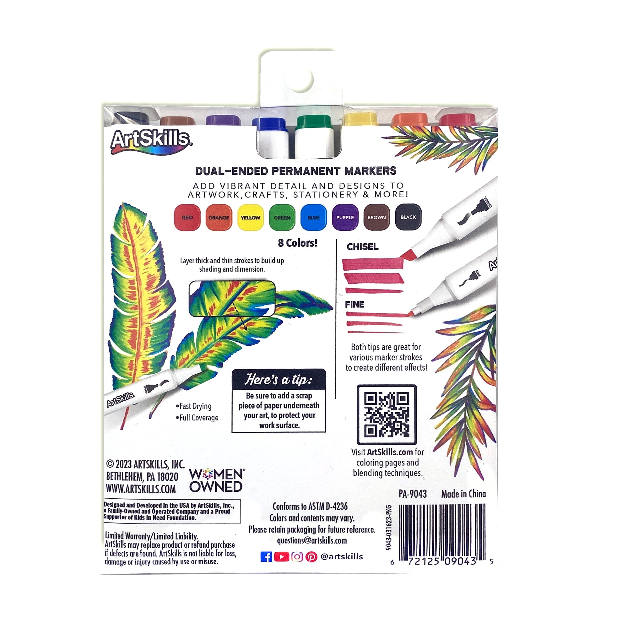 ArtSkills Dual Tip Markers, 8-Pack, Fine & Chisel Tips, Assorted Colors for Drawing & Art Projects - Image 2