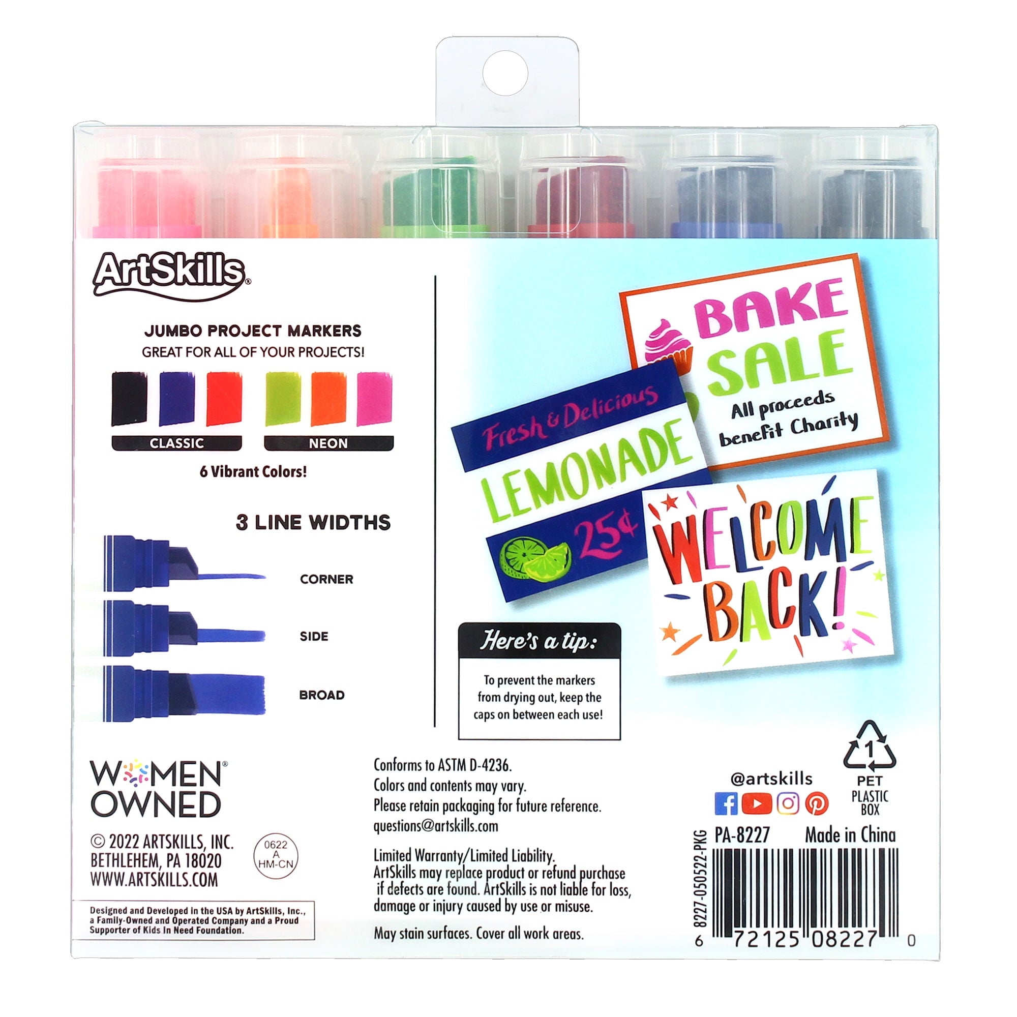 ArtSkills Jumbo Chisel-Tip Markers, 6-Pack, Assorted Neon & Classic Colors for Posters & Signs - Image 2
