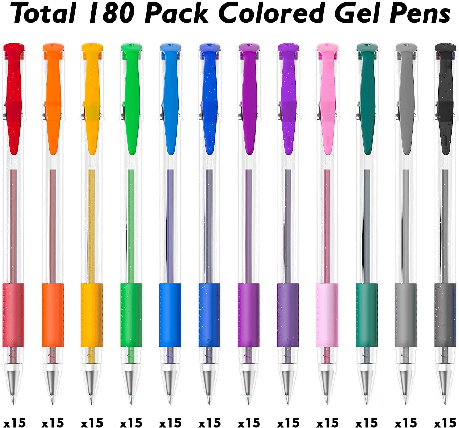 Gel Pens, 180 Pack Gel Pens Set, 12 Assorted Colors Bulk Classroom Pack for Adults Coloring Books Drawing Doodling Cr... - Image 2