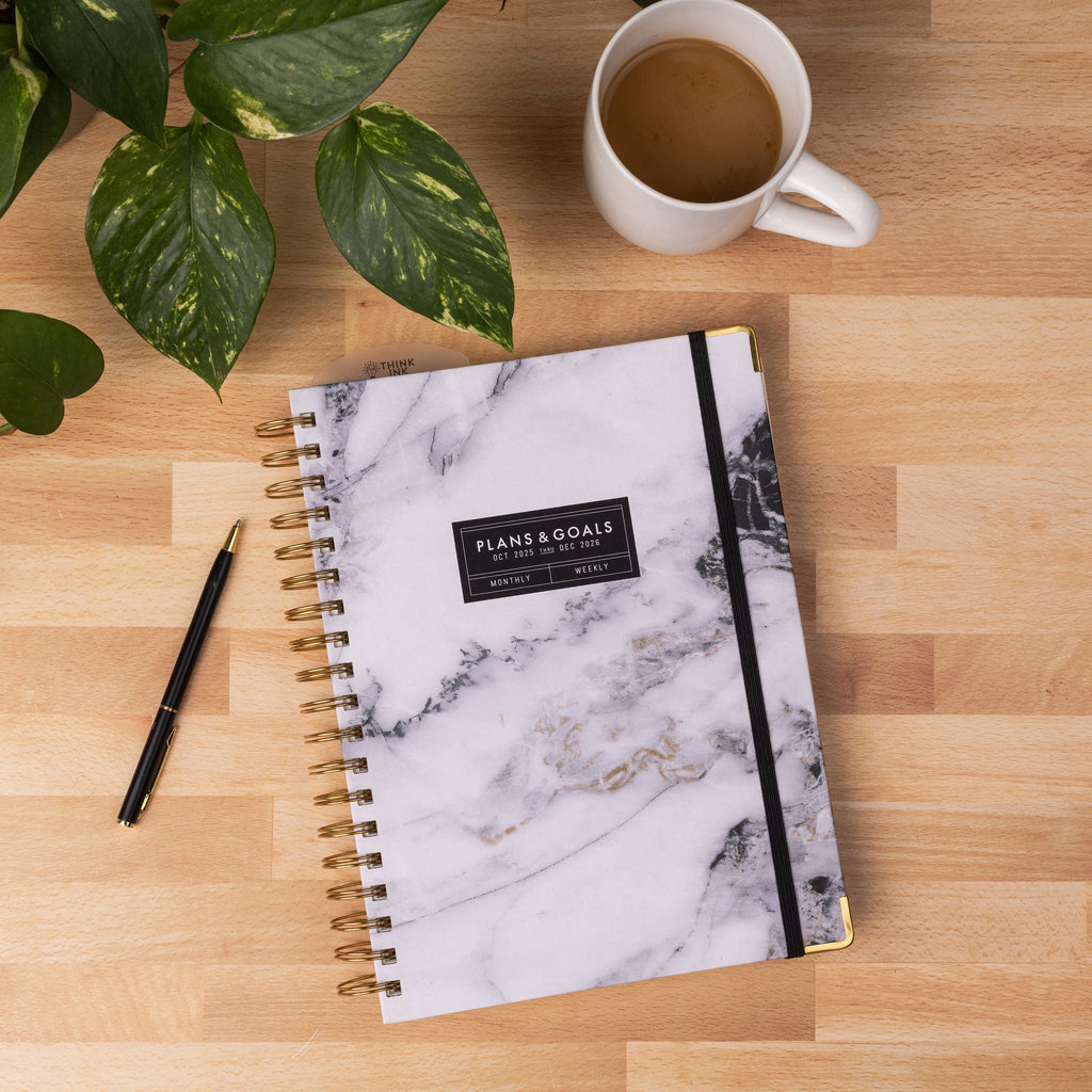 Think Ink 15 Month Twin Wire Planner, Light Gray Marble, 8" x 10" (October 2025 December 2026) - Image 2