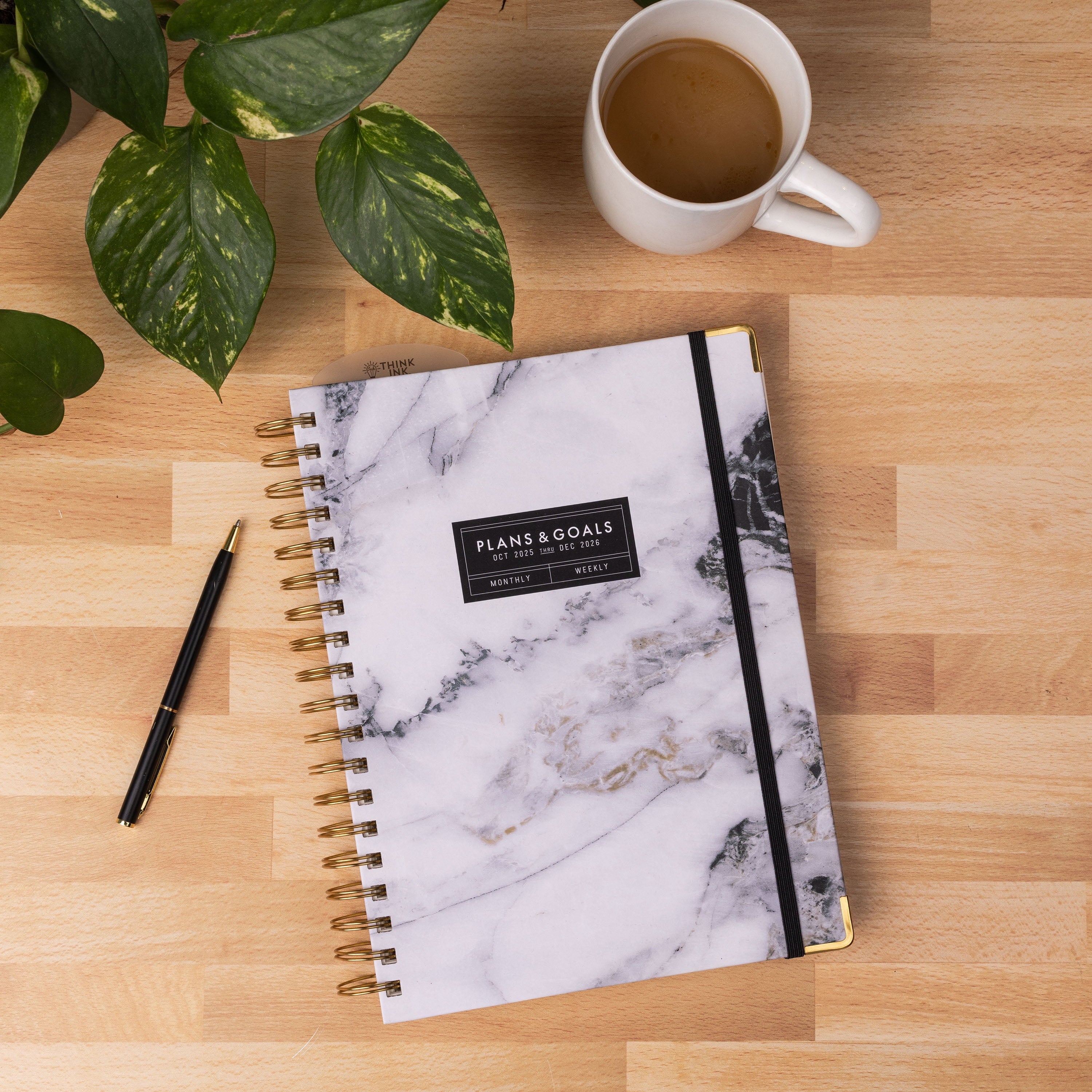 Think Ink 15 Month Twin Wire Planner, Light Gray Marble, 8" x 10" (October 2025 December 2026) - Image 2
