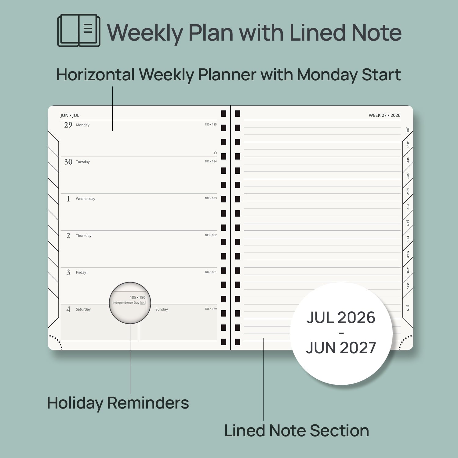 Planner 2026-2027, Weekly and Monthly Academic Planner Calendar Notebook, Jul.26-Jun.27, 6.5" x 8.5", Inner Pocket, M... - Image 4