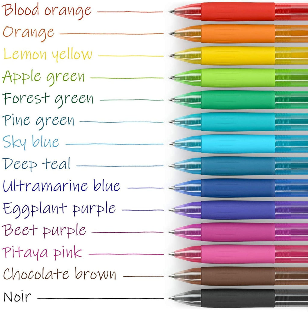 Retractable Gel Ink Colored Pens Set, Bright Colors - Doodle, Draw, Journal - 14 Pack - Image 2
