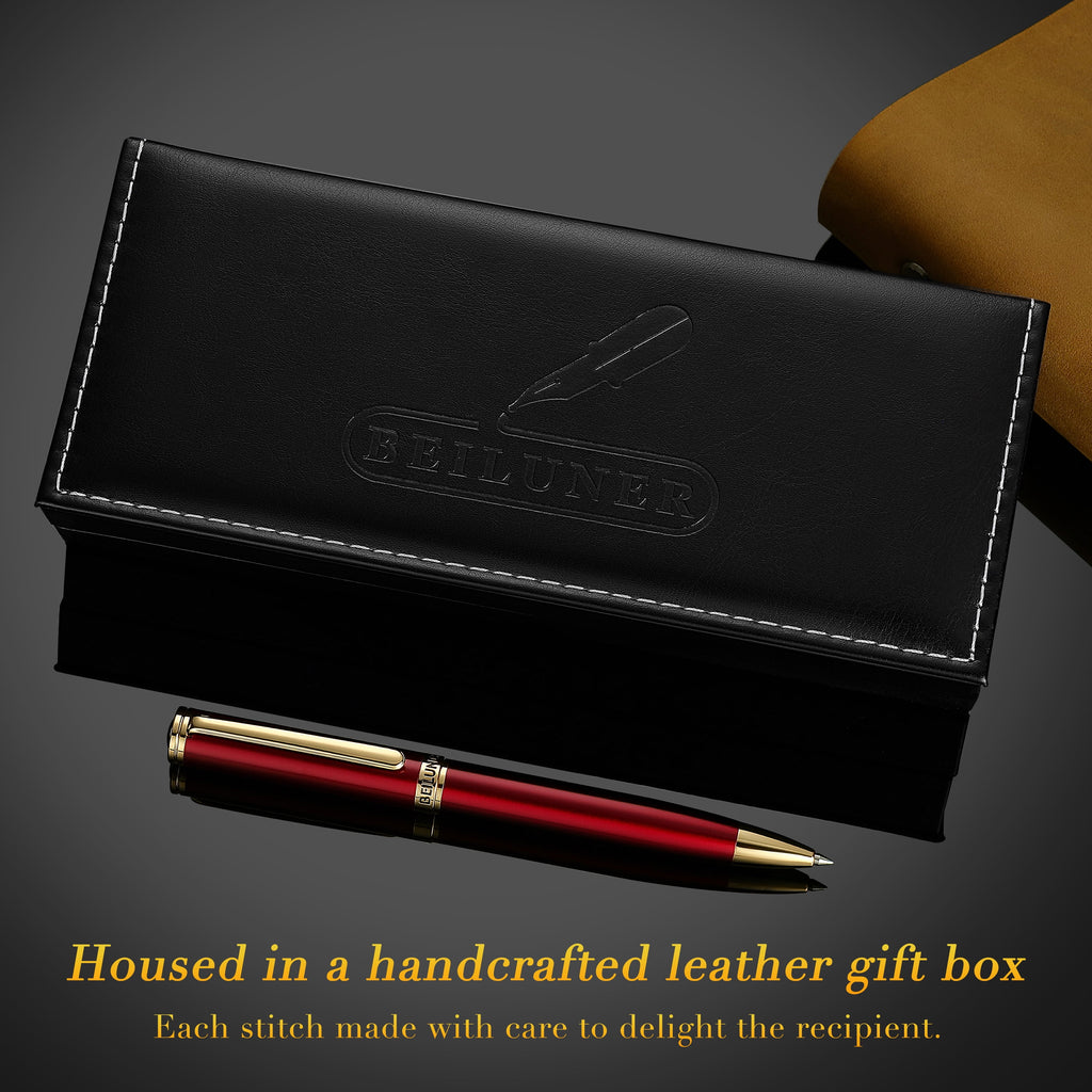 Luxury Gel Pens, Wine Red Pen Barrel with 24K Gold Trim, Classic Leather Box-Best Pen Gift Set for Men & Women Profes... - Image 5