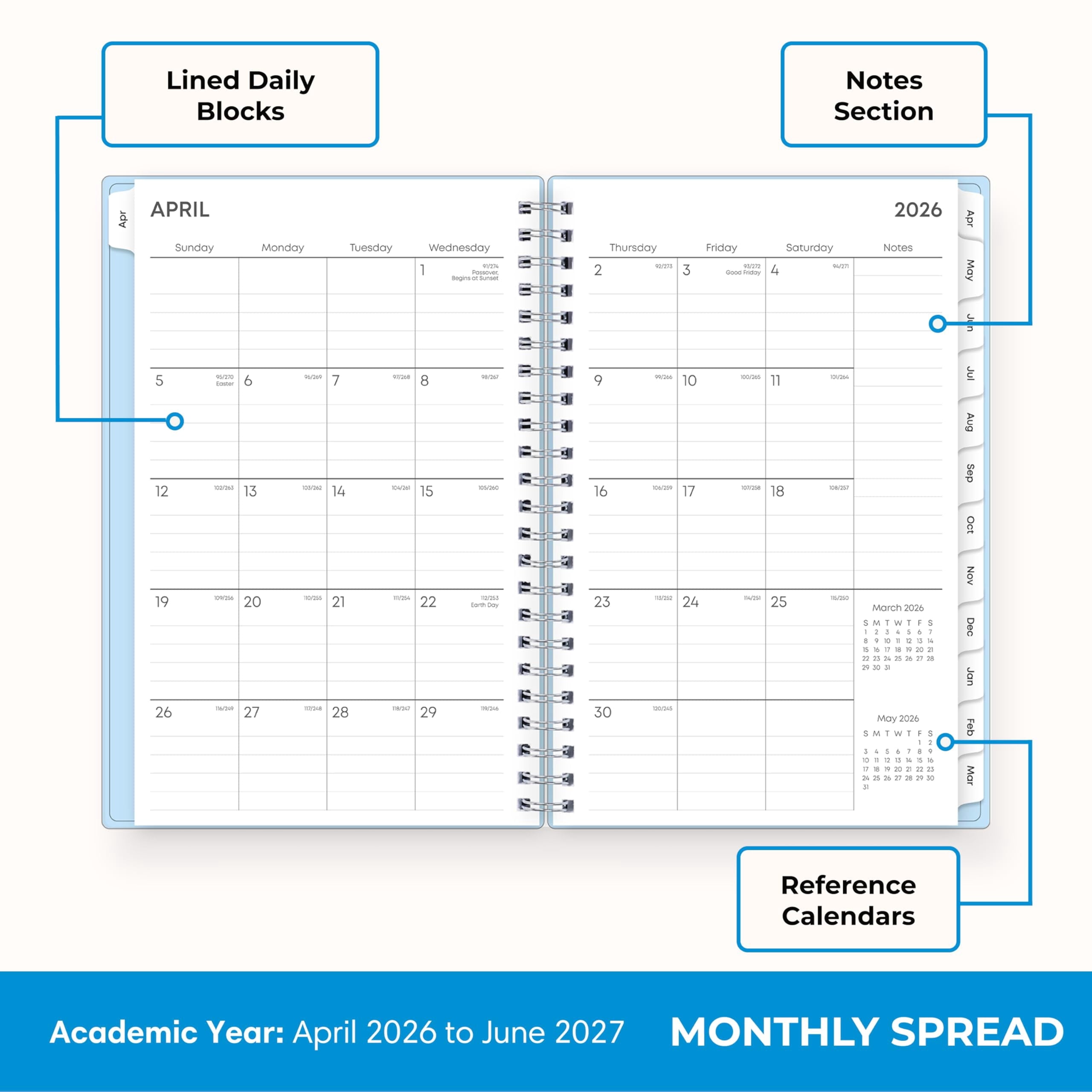 2026-2027 Weekly and Monthly Academic Year 15 Month Planner Calendar, April 2026 - June 2027, 5" x 8", Flexible Cover... - Image 4