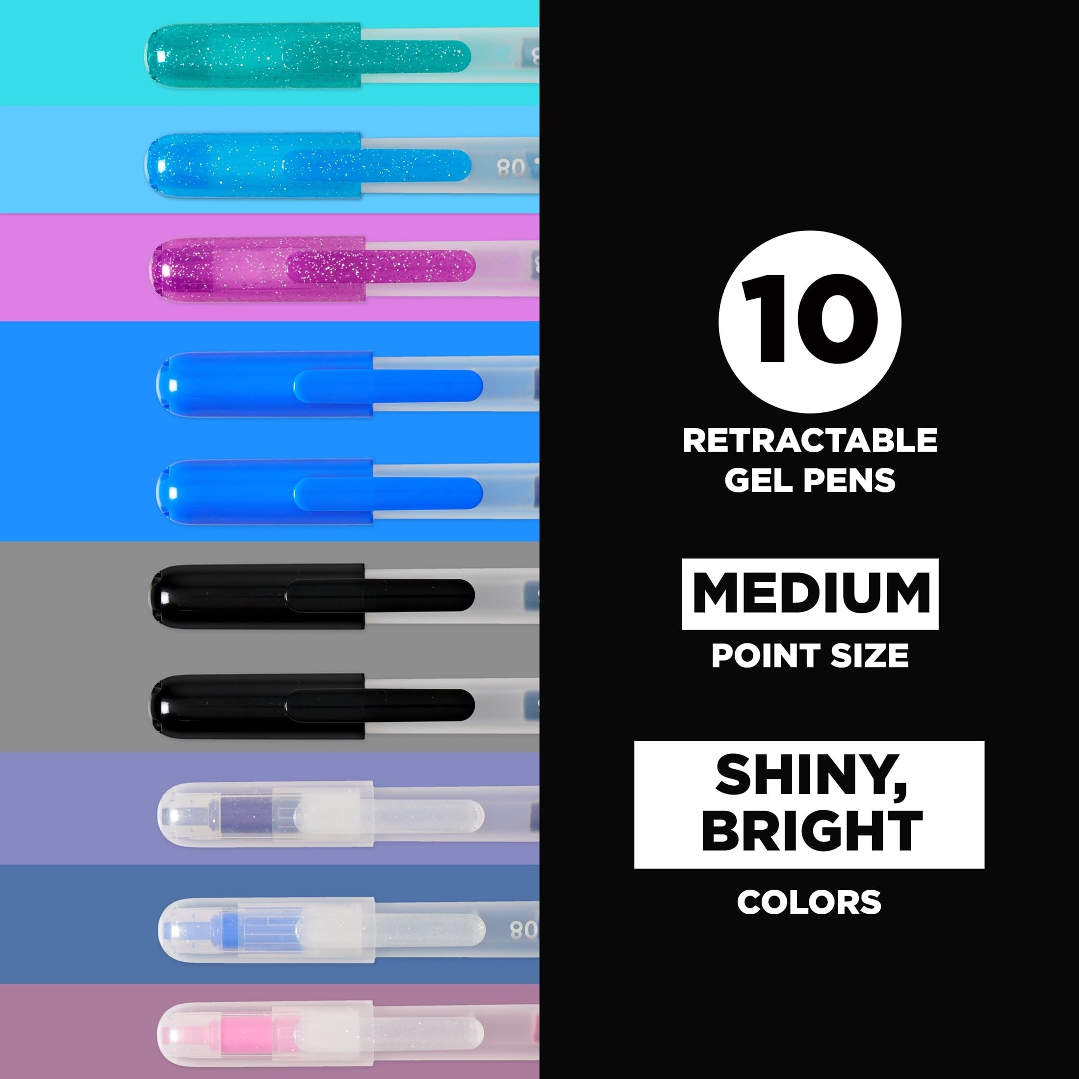 Retractable Gel Pens Colored - Sparkle Color Set - Art Gifts, Holiday Gifts & DIY Projects - Medium Point - With Glit... - Image 2