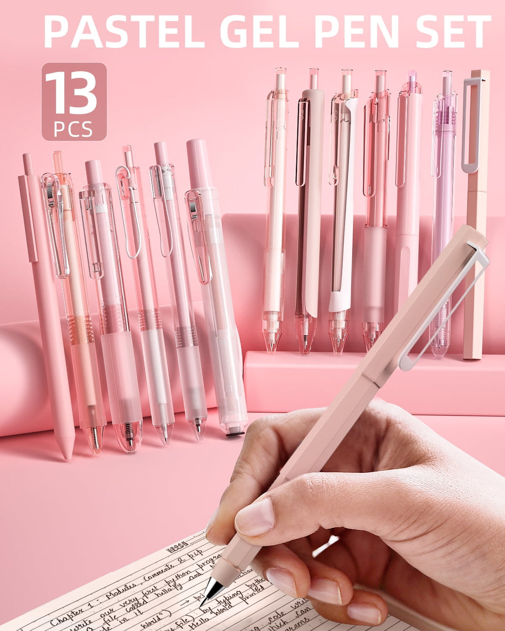 Pastel Gel Ink Pen Set with Case, Cute Retractable 0.5mm Fine Point Pen, 12 Black Ink Pens with 1 Highlighter, Aesthe... - Image 2