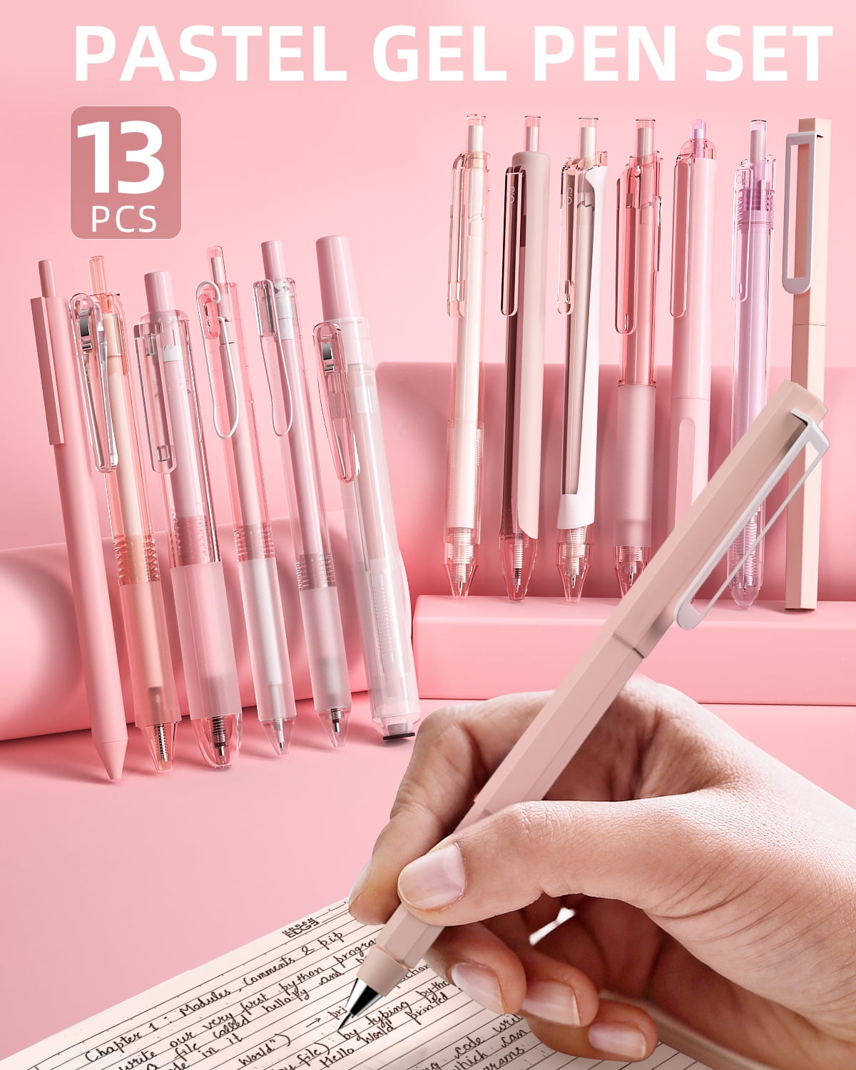Pastel Gel Ink Pen Set with Case, Cute Retractable 0.5mm Fine Point Pen, 12 Black Ink Pens with 1 Highlighter, Aesthe... - Image 2