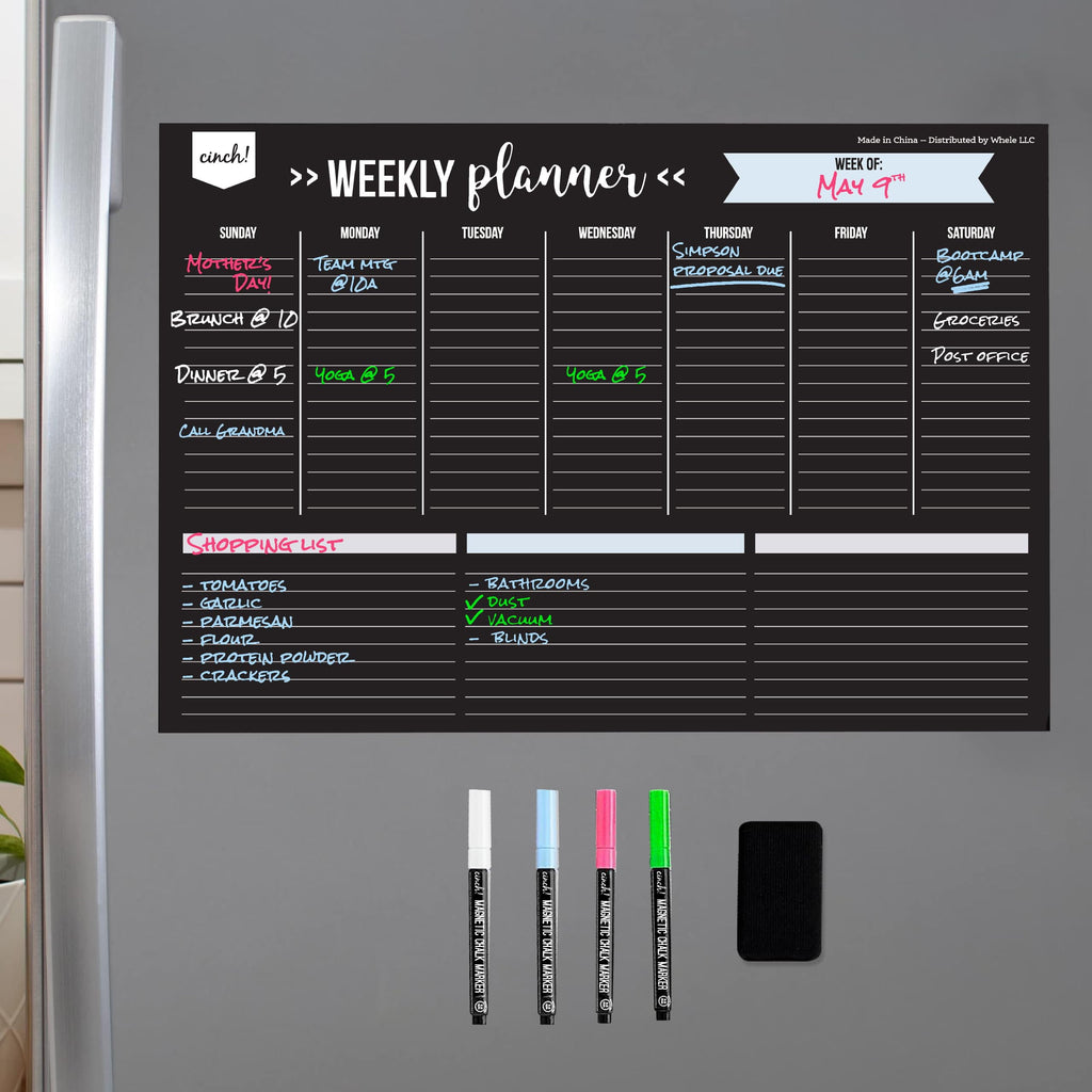 17x12-Inch Magnetic Dry Erase Weekly Planner for Fridge - Black Weekly Calendar Board with 4 Fine Tip Markers and Lar... - Image 2