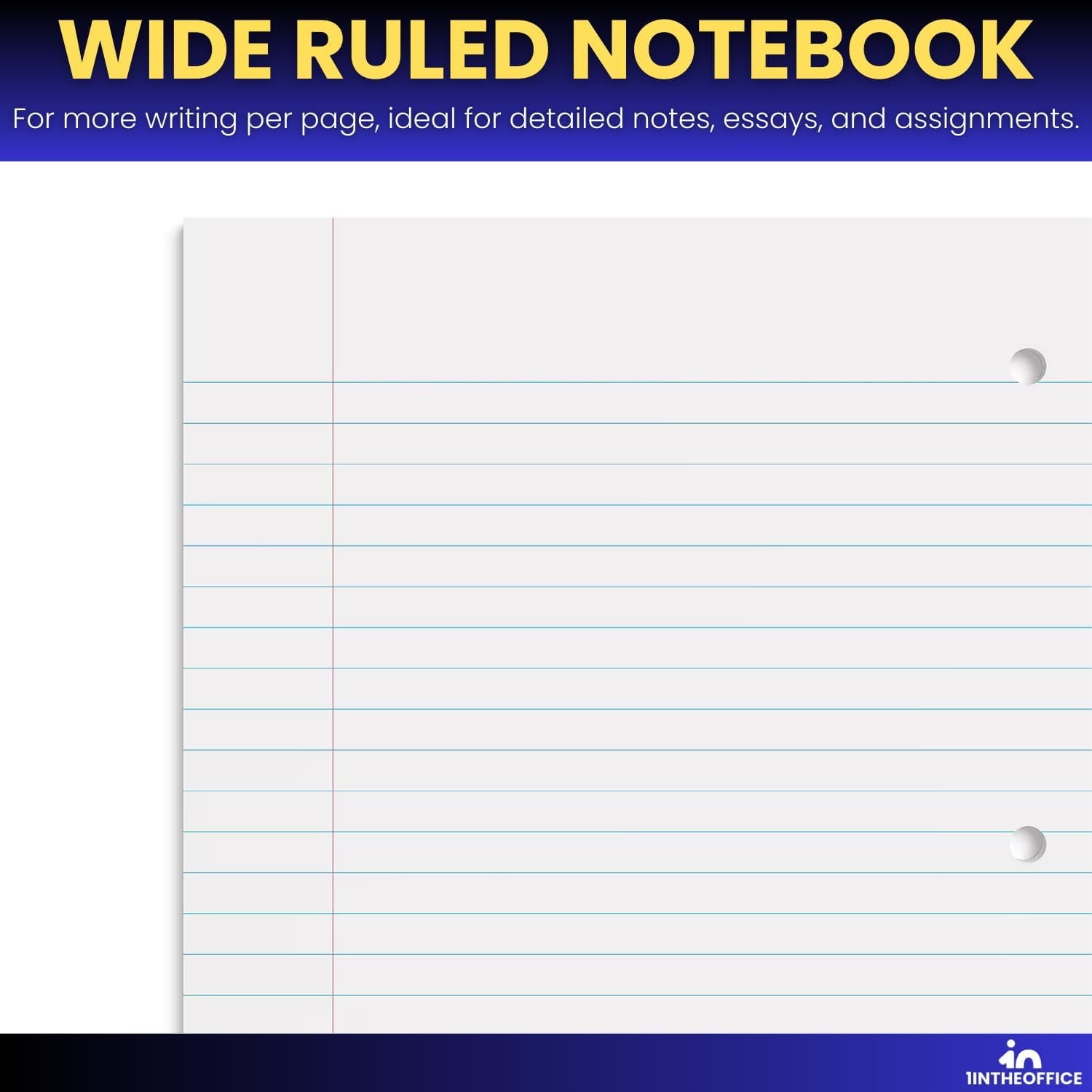 1InTheOffice Spiral Notebook College Ruled, College Ruled Spiral Notebook, 1 Subject Notebook, 1 Subject Spiral Notebook, 8" x 11", 3-Hole P - Image 3